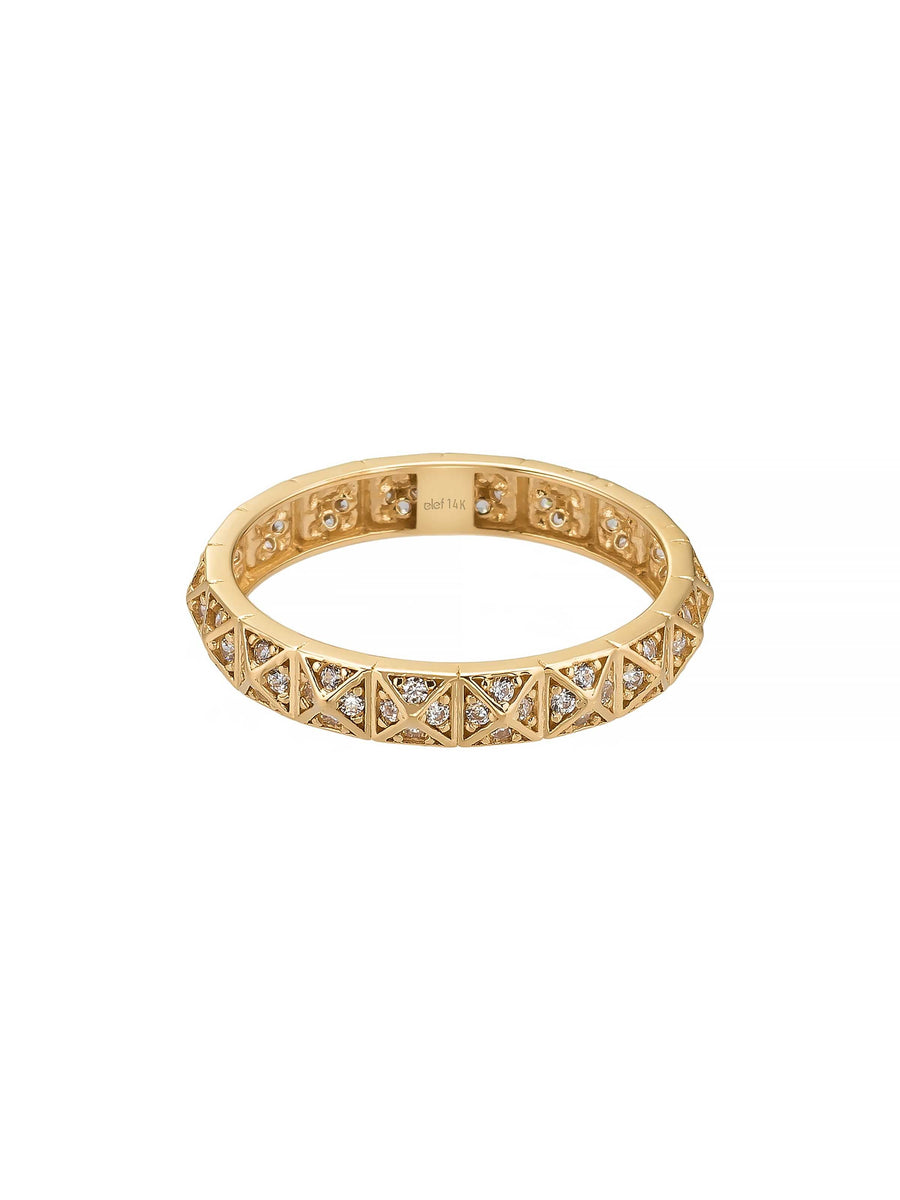 Geometric Motif Diamond-Inspired Ring in 14K Gold