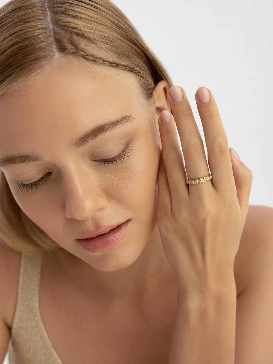 Geometric Motif Diamond-Inspired Ring in 14K Gold