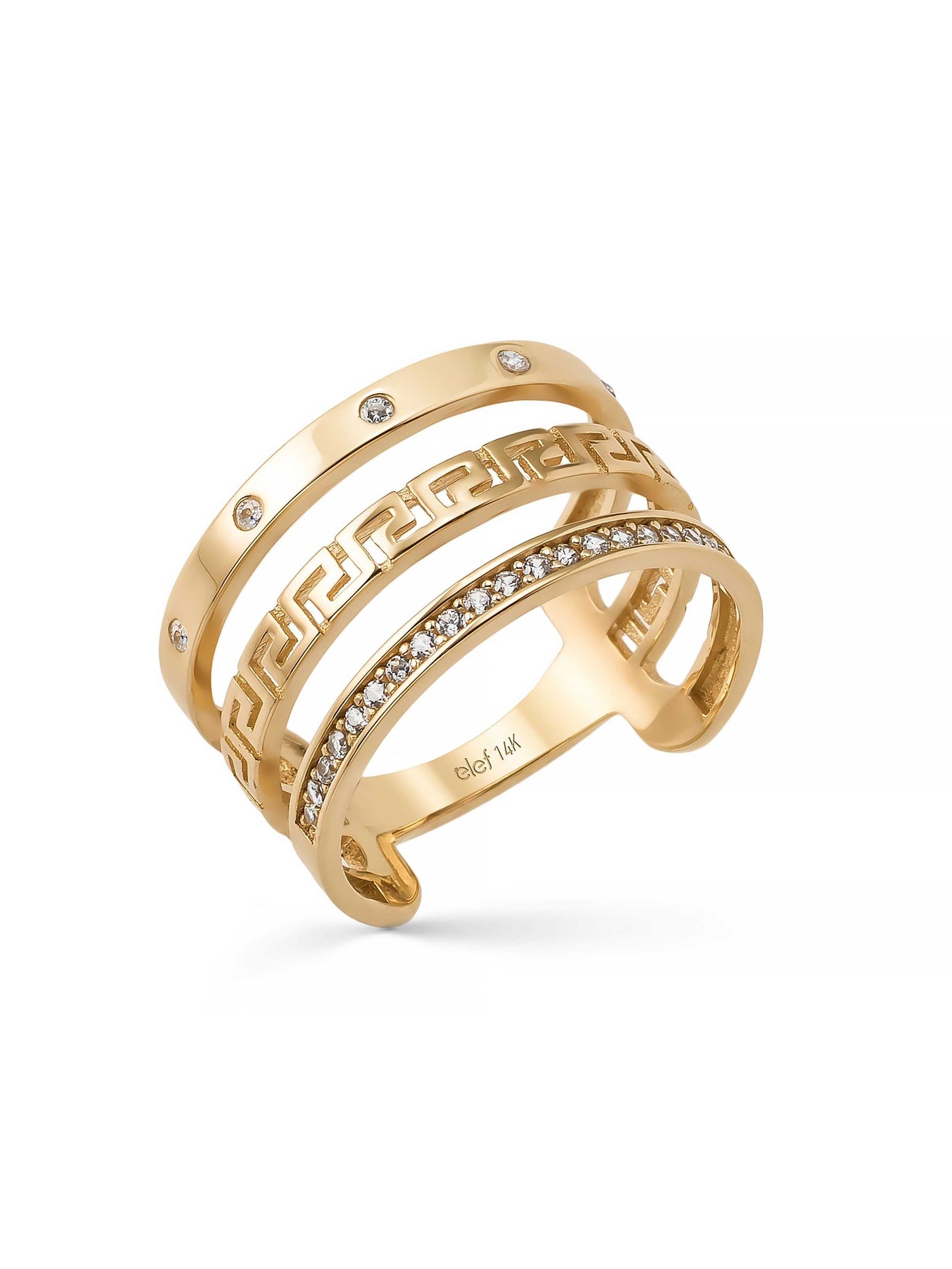 Geometric Motif Stone-Set Ring in 14K Gold by Elef Jewelry