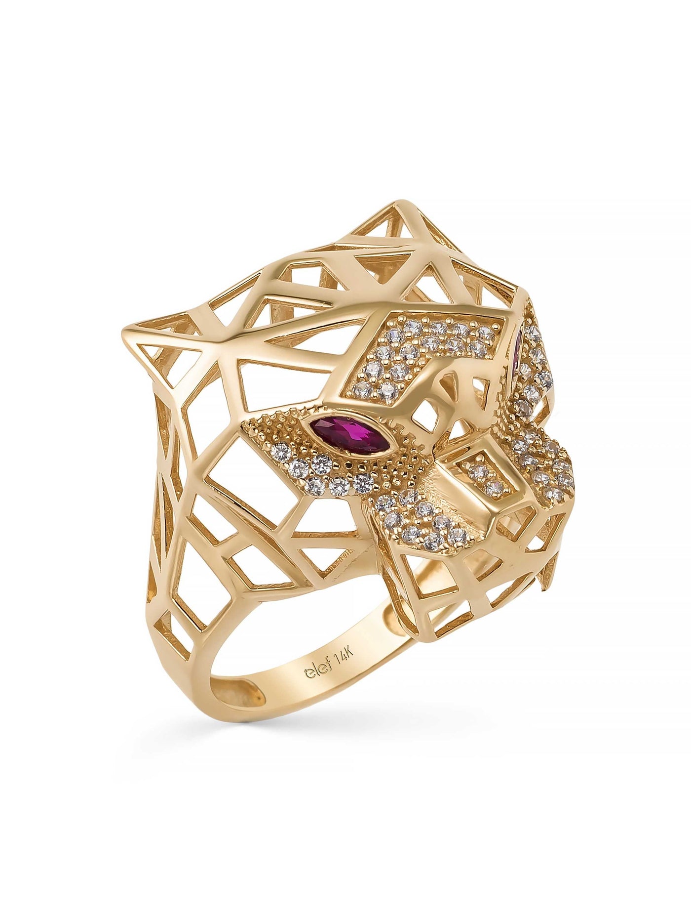 Geometric Panther Ring in 14K Gold by Elef Jewelry
