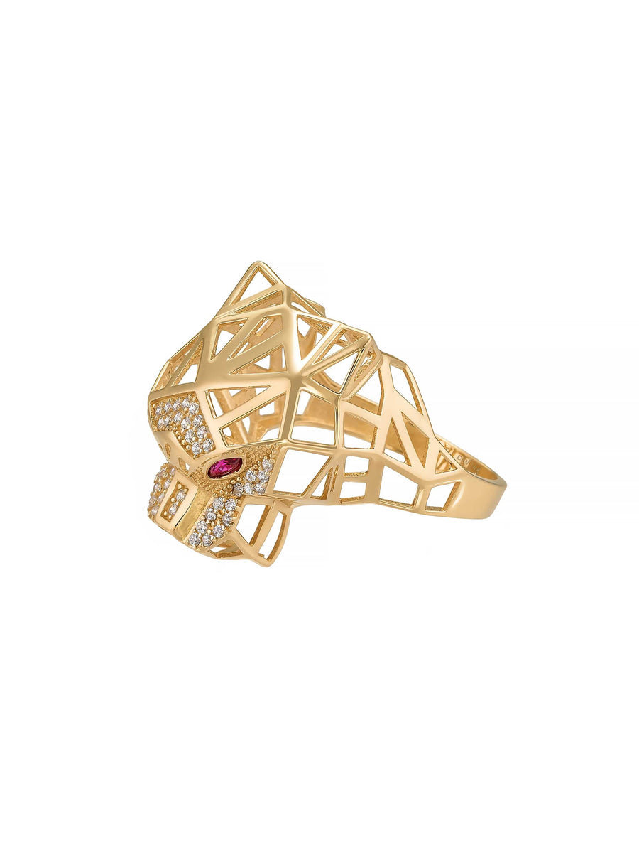 Geometric Panther Ring in 14K Gold