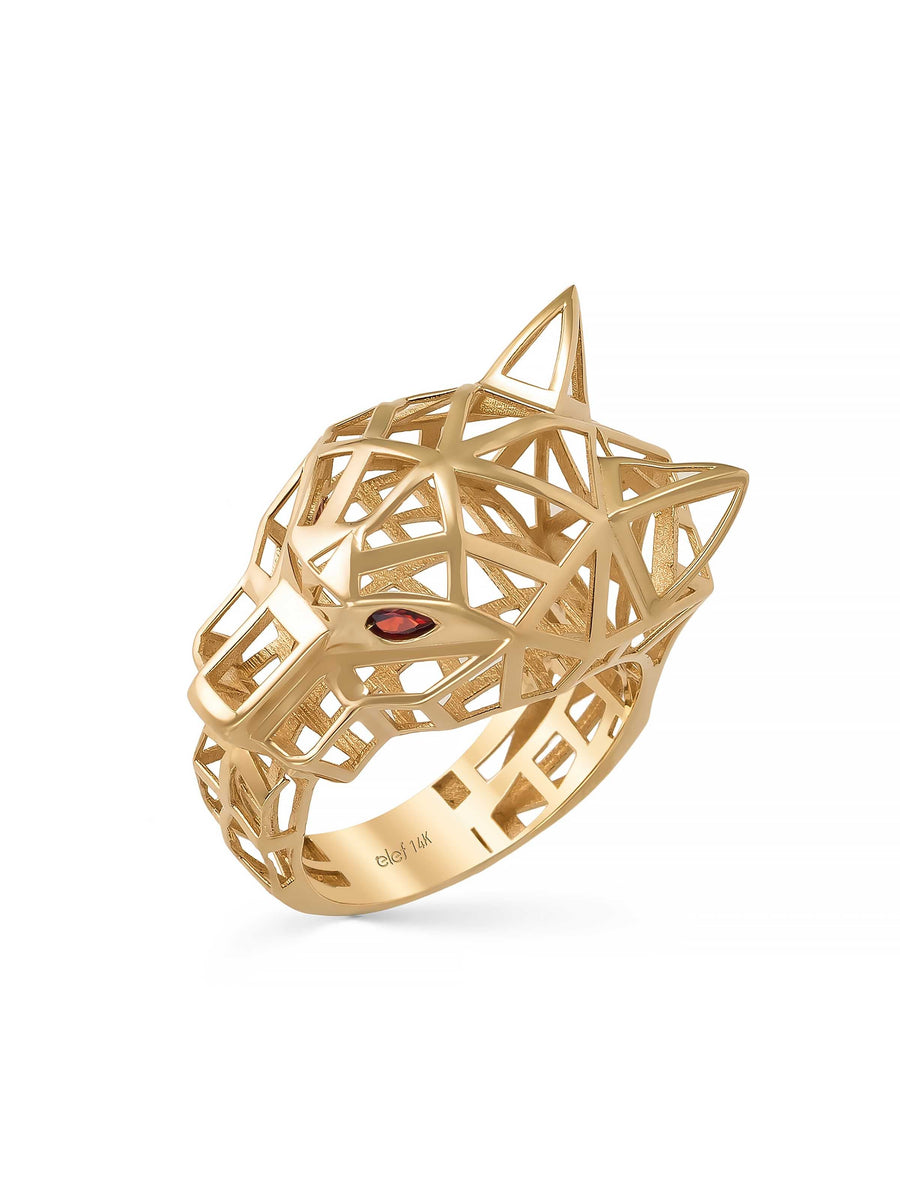 Geometric Panther Form Ring in 14K Gold