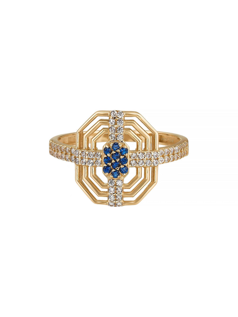 Geometric Sapphire-Inspired Effect Ring in 14K Gold