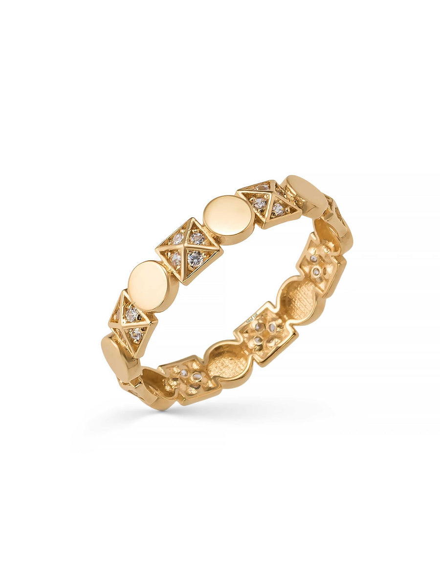 Geometric Row Ring in 14K Gold
