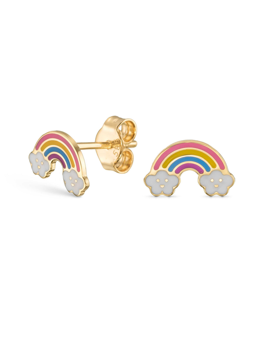 Rainbow Enamel Kids Earrings in 14K Gold