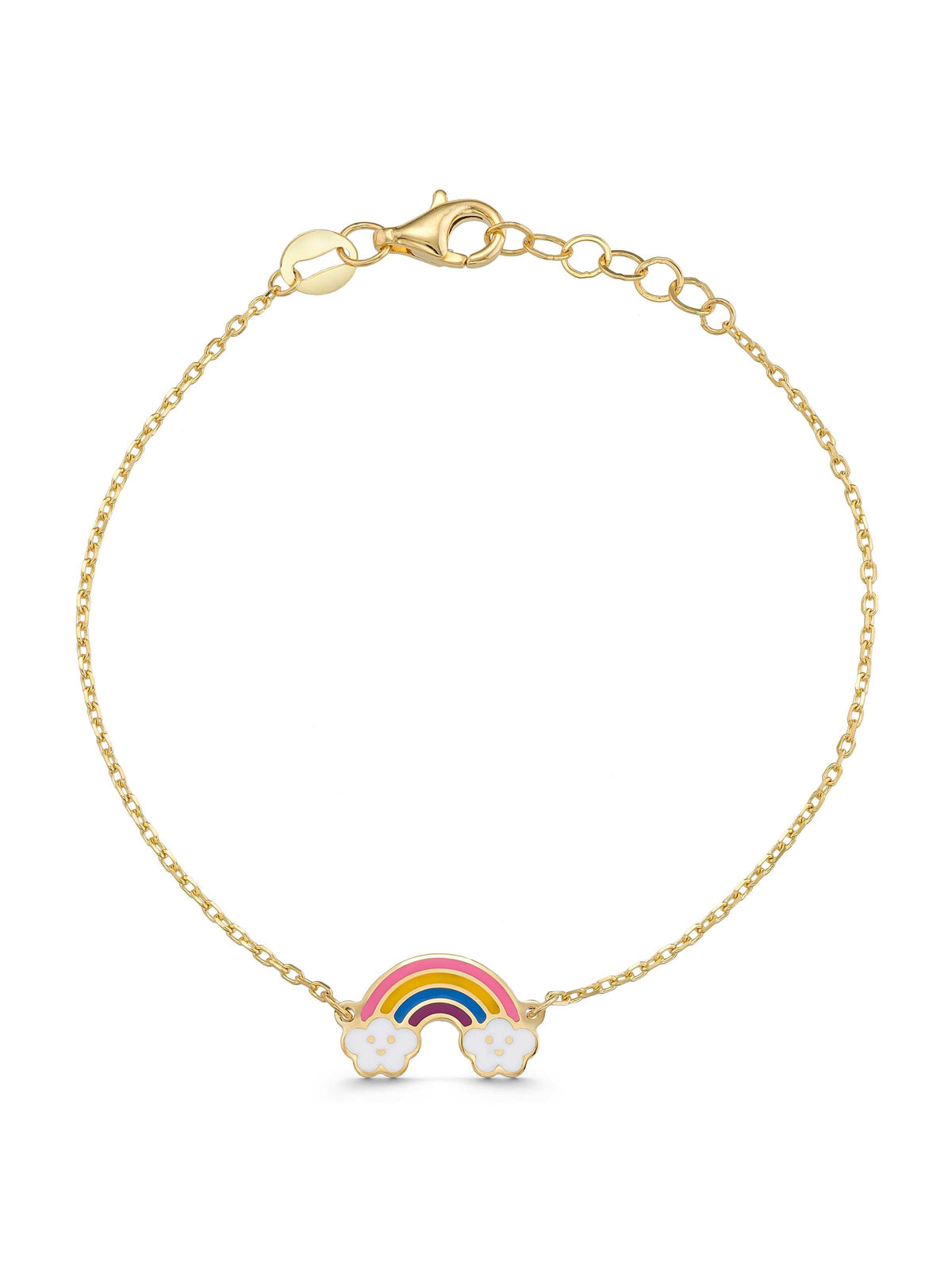 Rainbow & Cloud Enamel Kids Bracelet in 14K Gold by Elef Jewelry