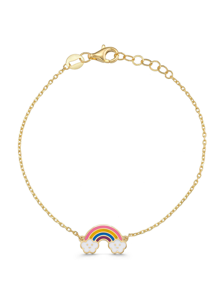 Rainbow & Cloud Enamel Kids Bracelet in 14K Gold