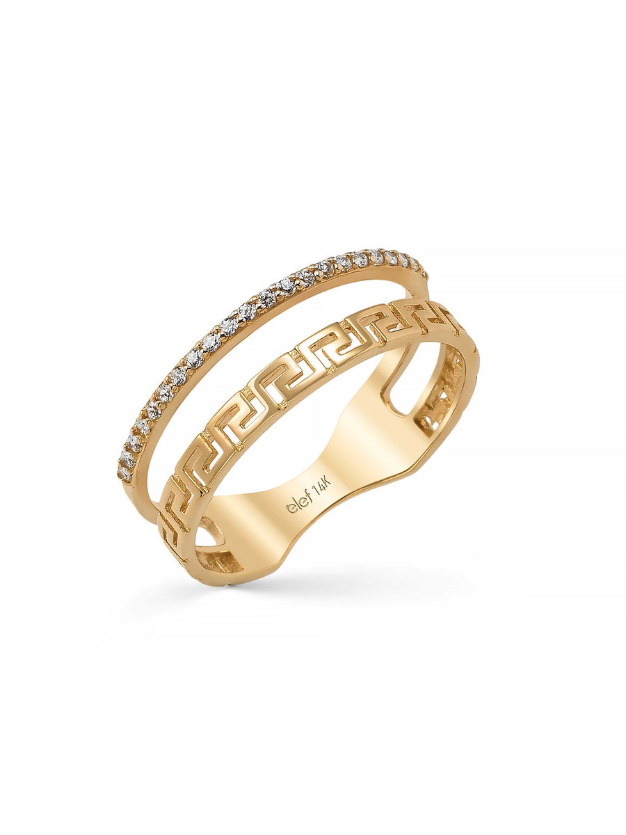 Greek Motif Stone-Set Ring in 14K Gold