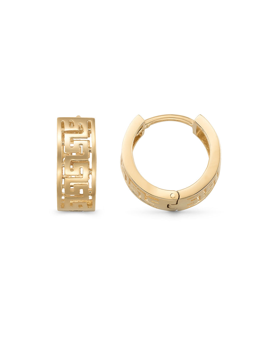 Grek Patterned Earrings in 14K Gold