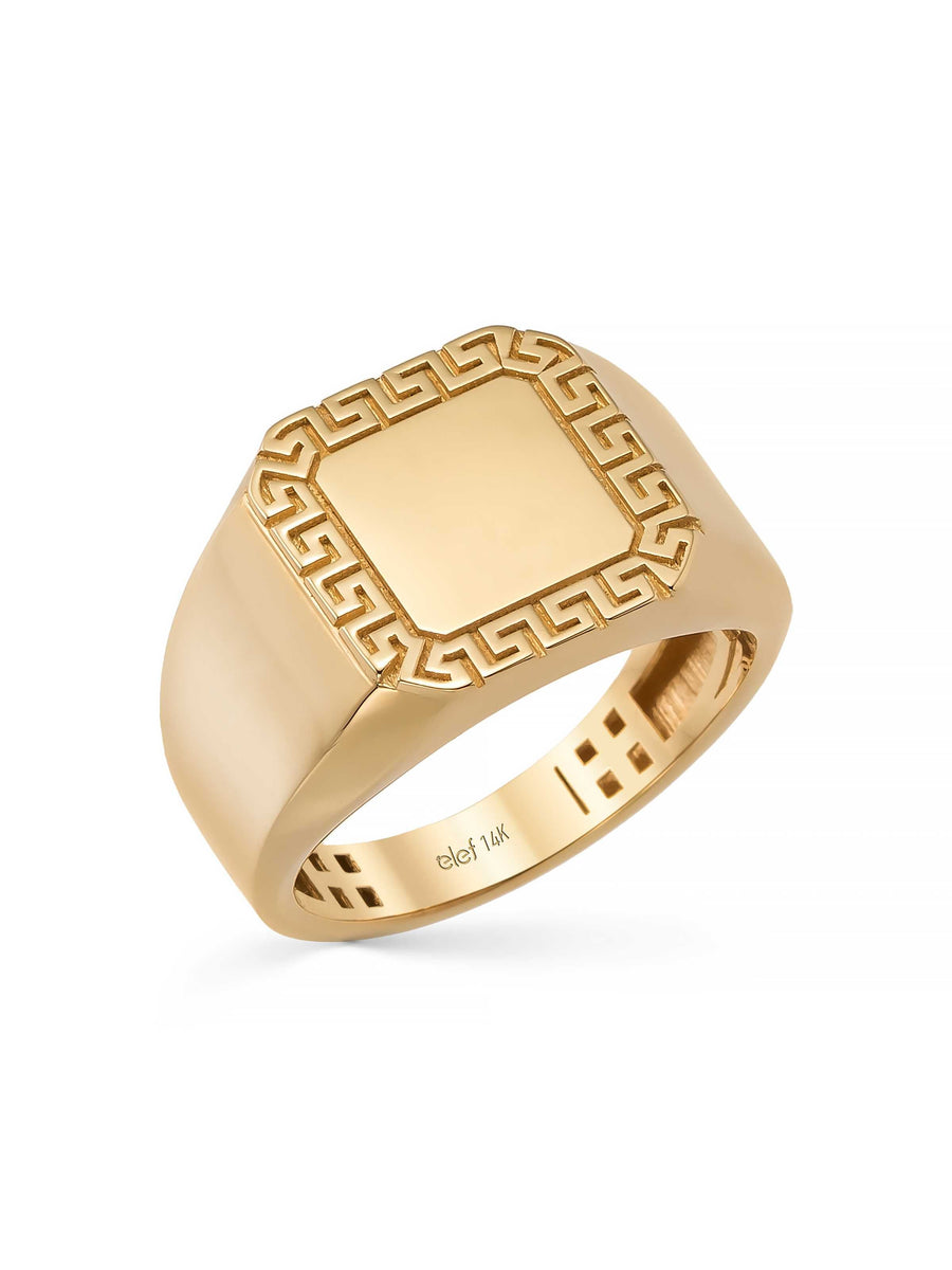 Grek Patterned Classic Ring in 14K Gold
