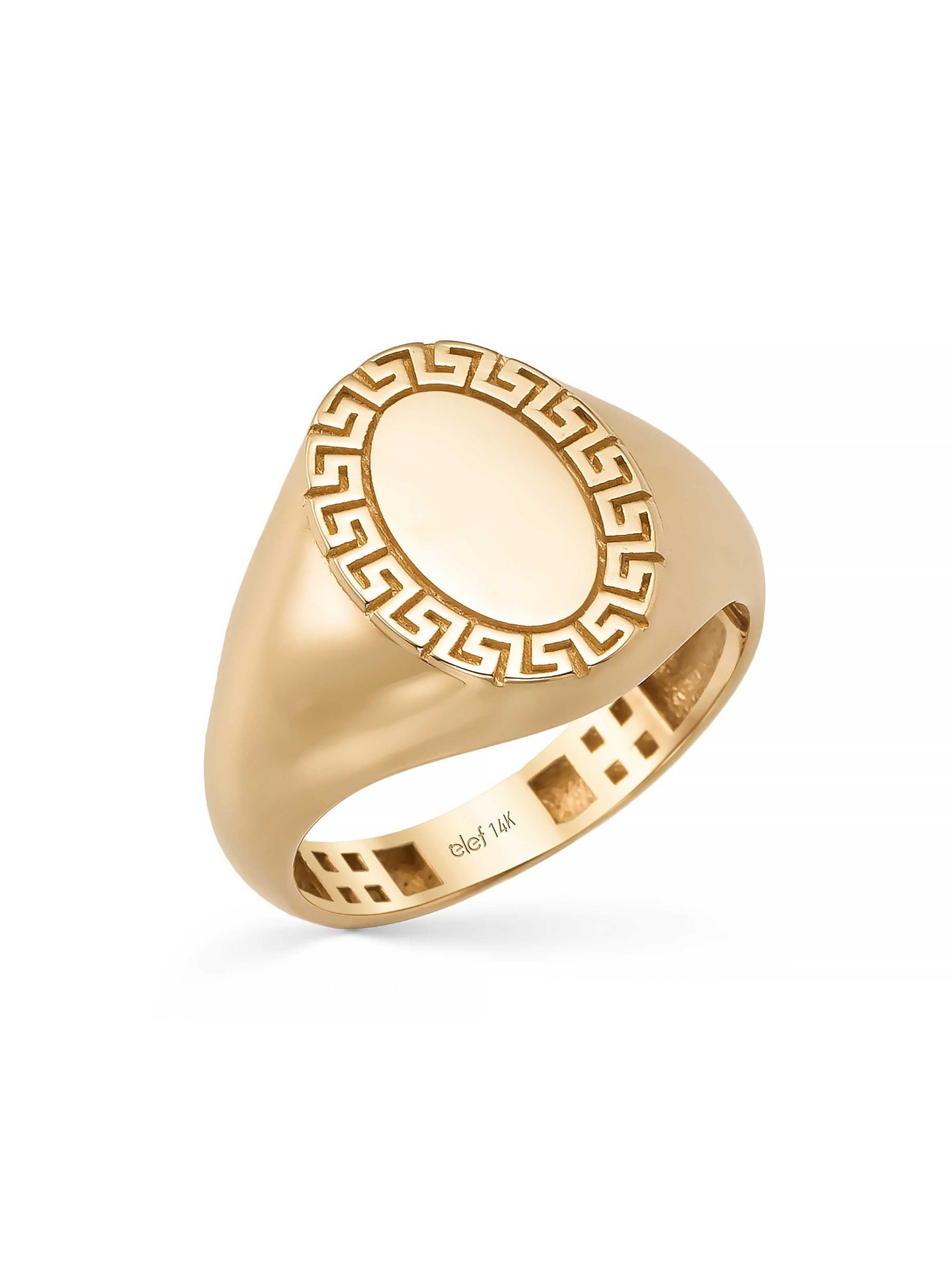 Grek Patterned Oval Form Ring in 14K Gold by Elef Jewelry