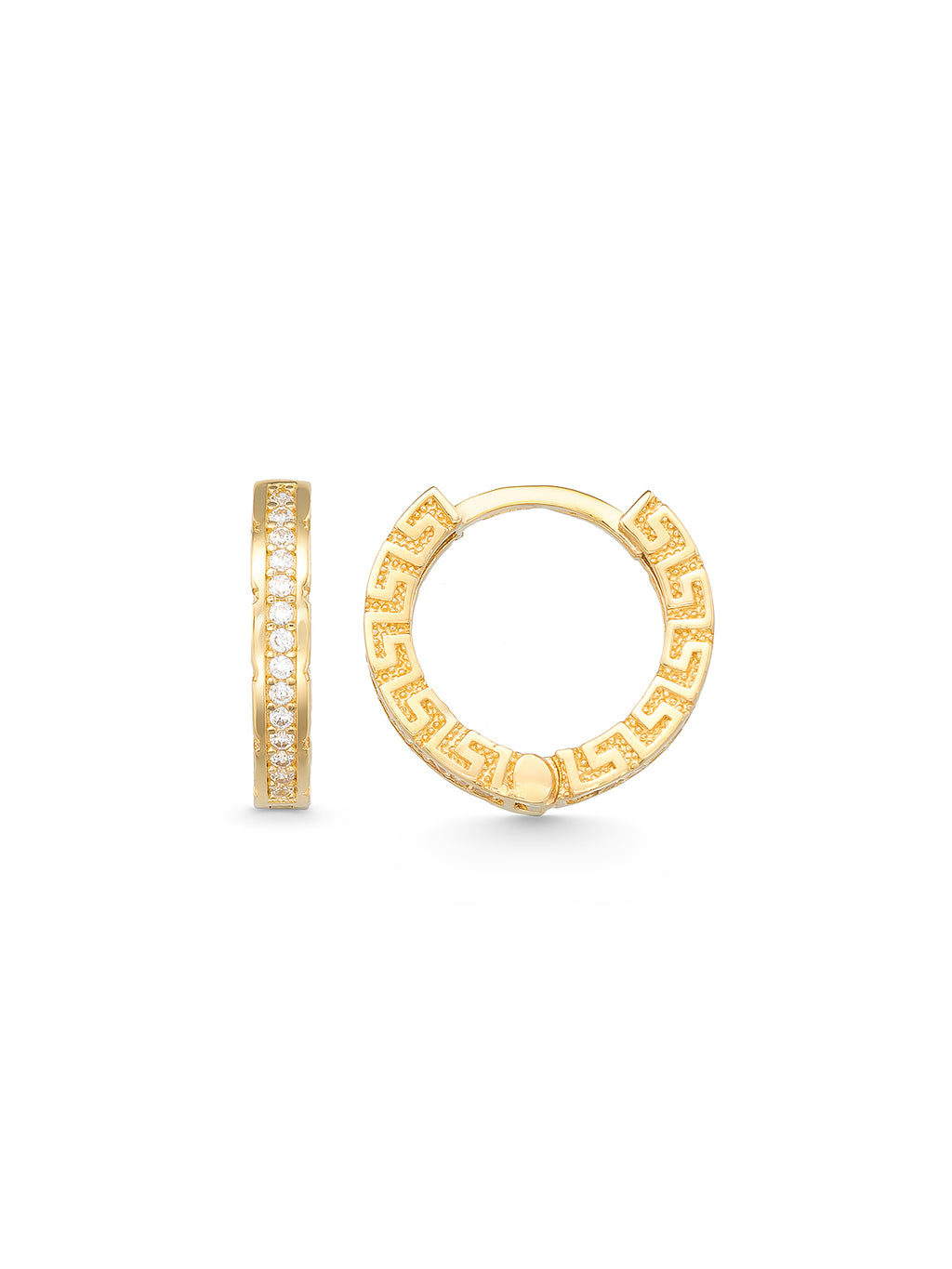 Grek Patterned Stone Earrings in 14K Gold by Elef Jewelry