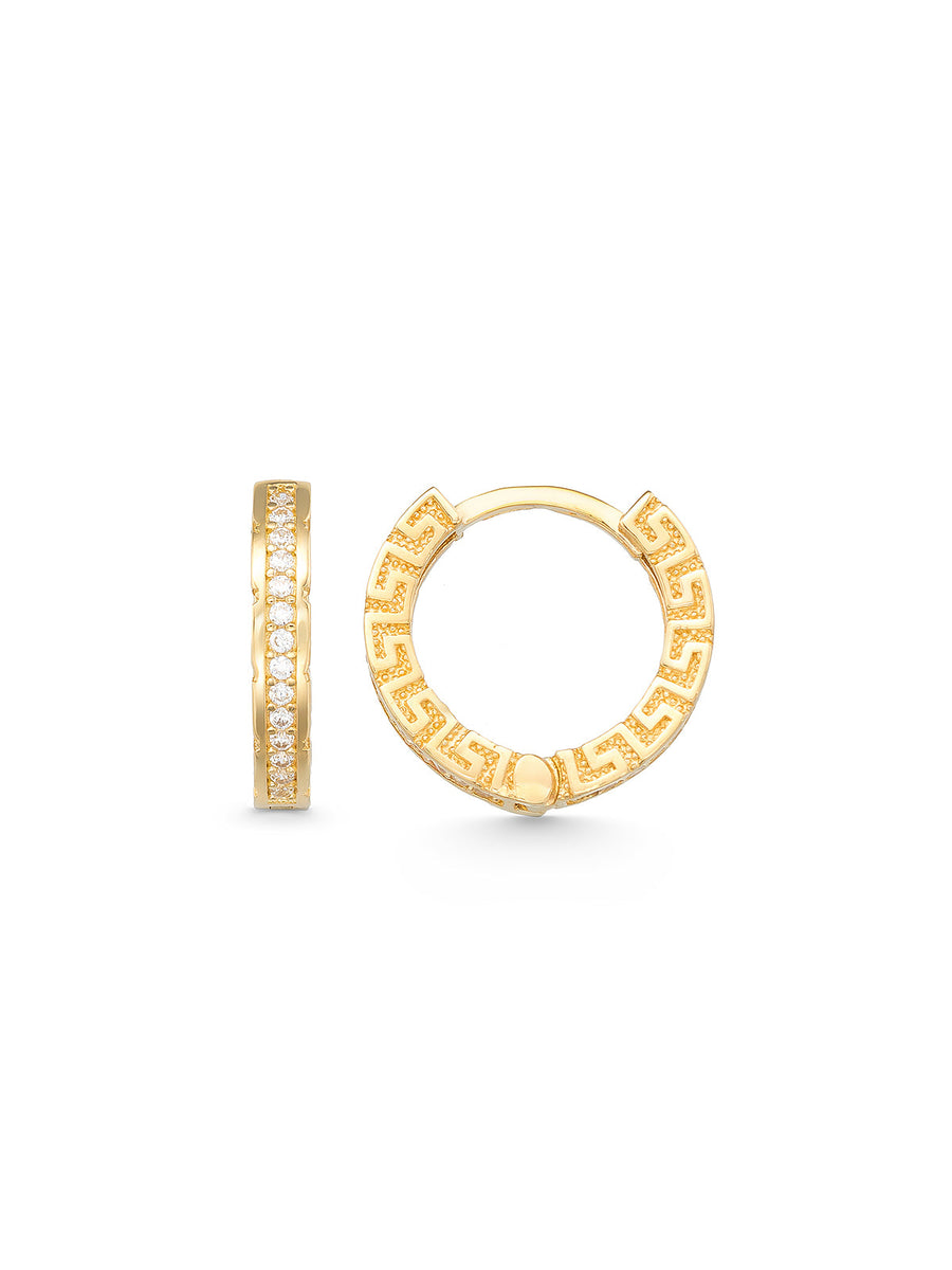 Grek Patterned Stone Earrings in 14K Gold
