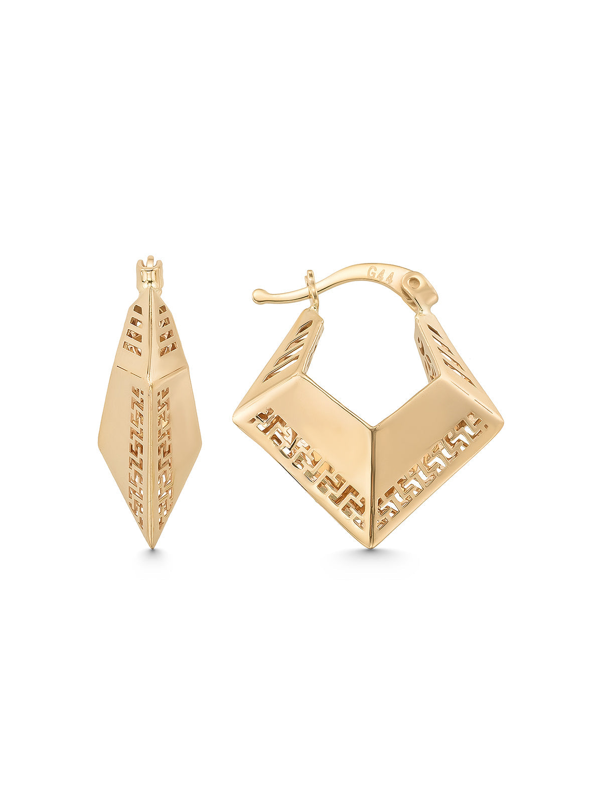 Grek Motif Triangle Form Earrings in 14K Gold by Elef Jewelry