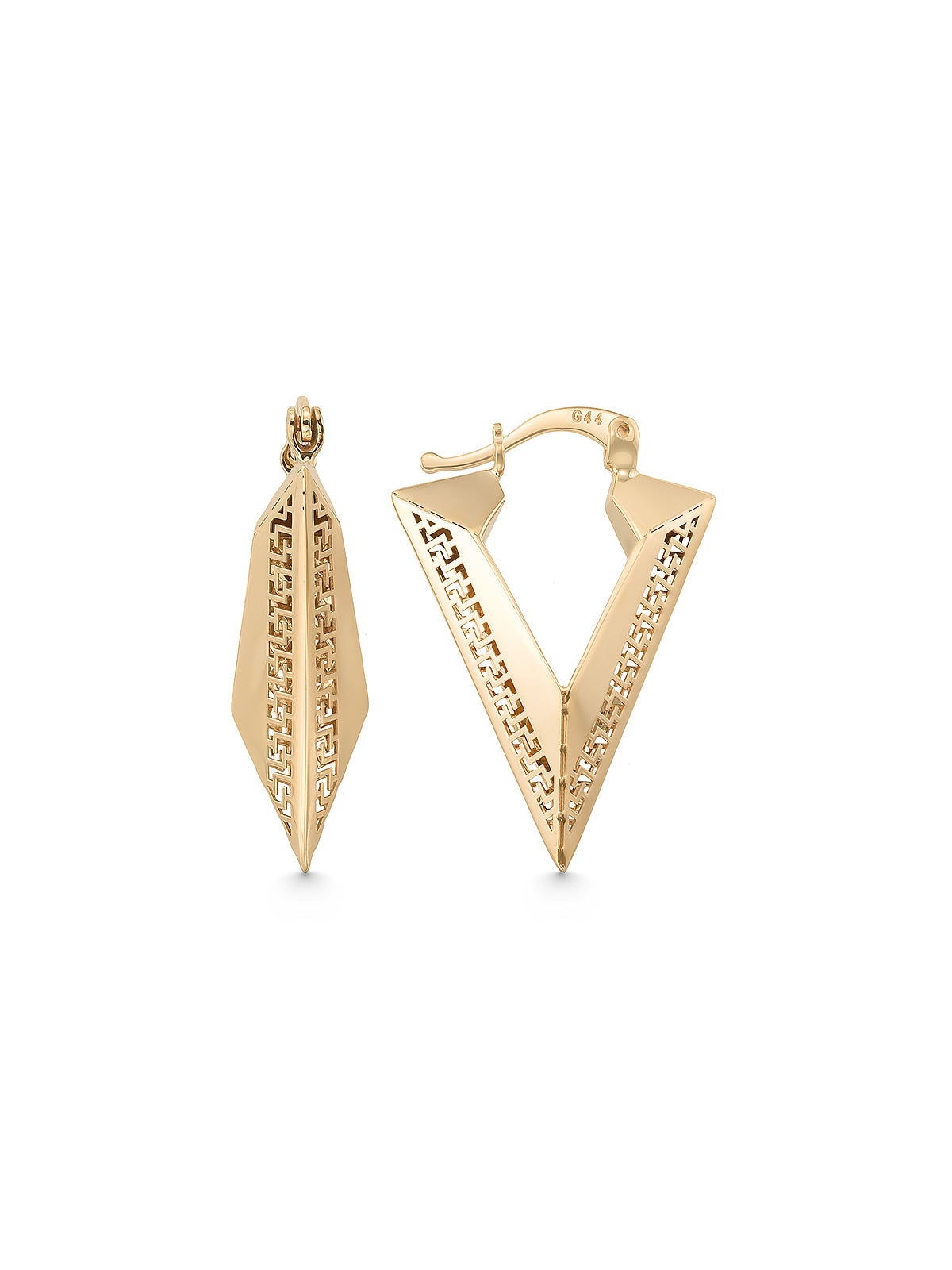 Grek Motif V Form Earrings in 14K Gold by Elef Jewelry