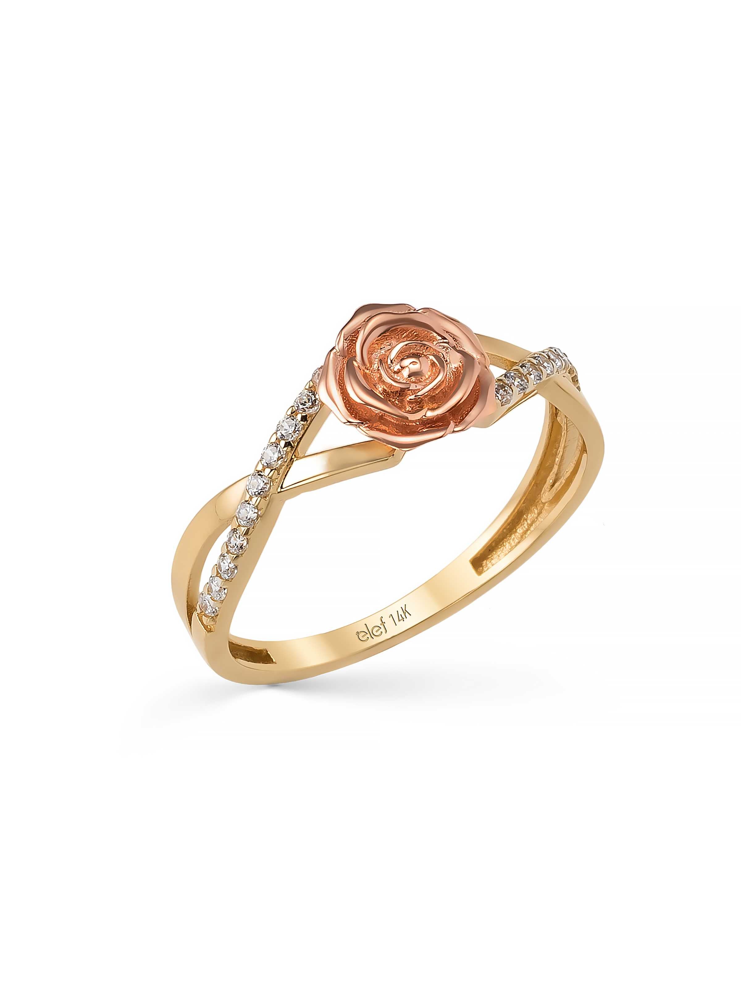 Rose Motif Sparkling Ring in 14K Gold by Elef Jewelry