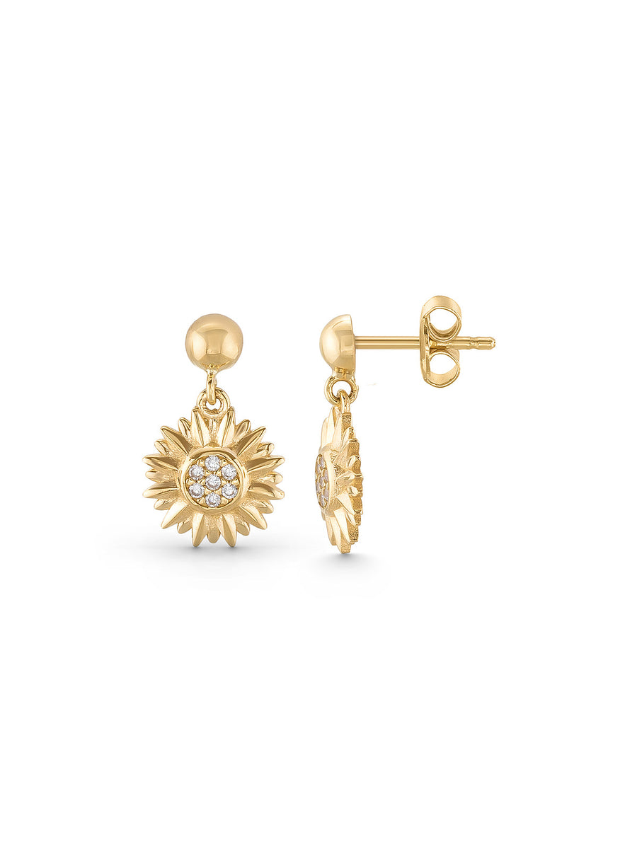 Sun Flower Stone Earrings in 14K Gold