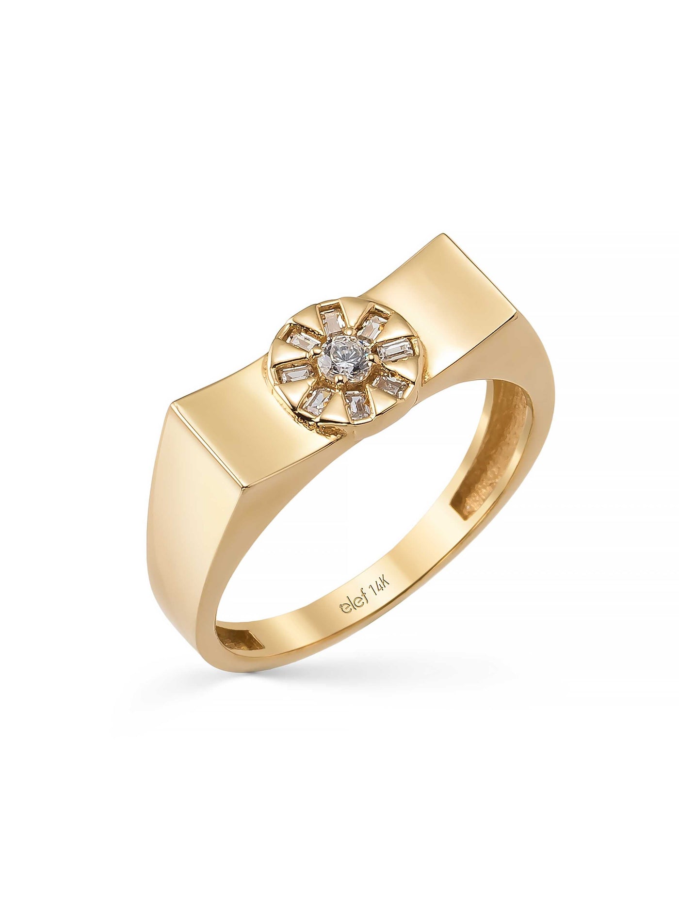 Sun Motif Baguette Stone Ring in 14K Gold by Elef Jewelry