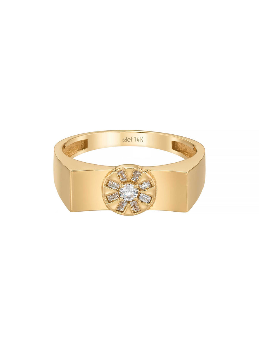 Sun Motif Baguette Stone Ring in 14K Gold