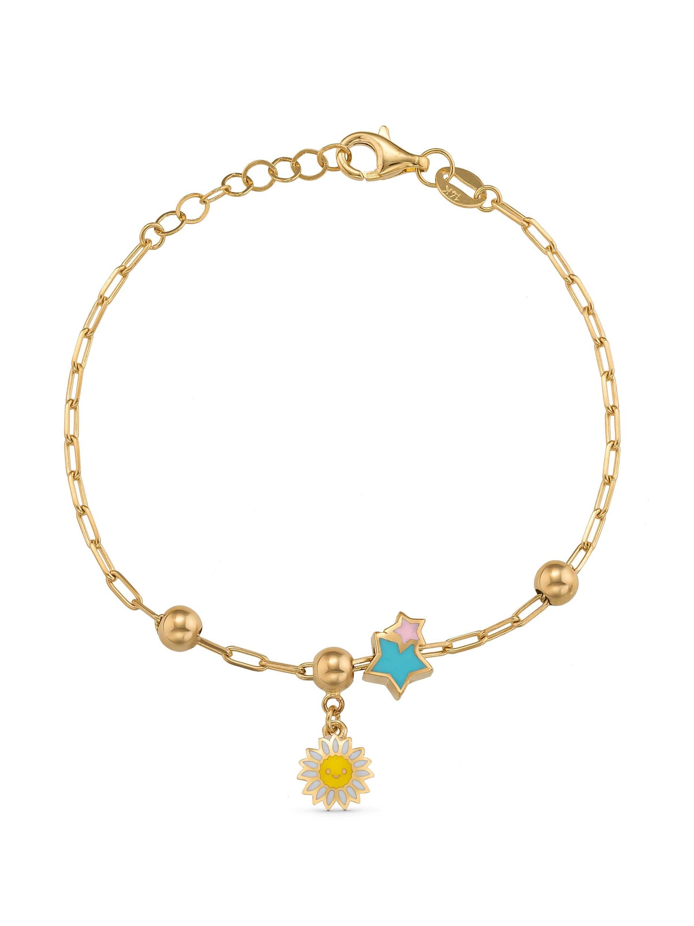 Sun & Star Enamel Kids Bracelet in 14K Gold by Elef Jewelry