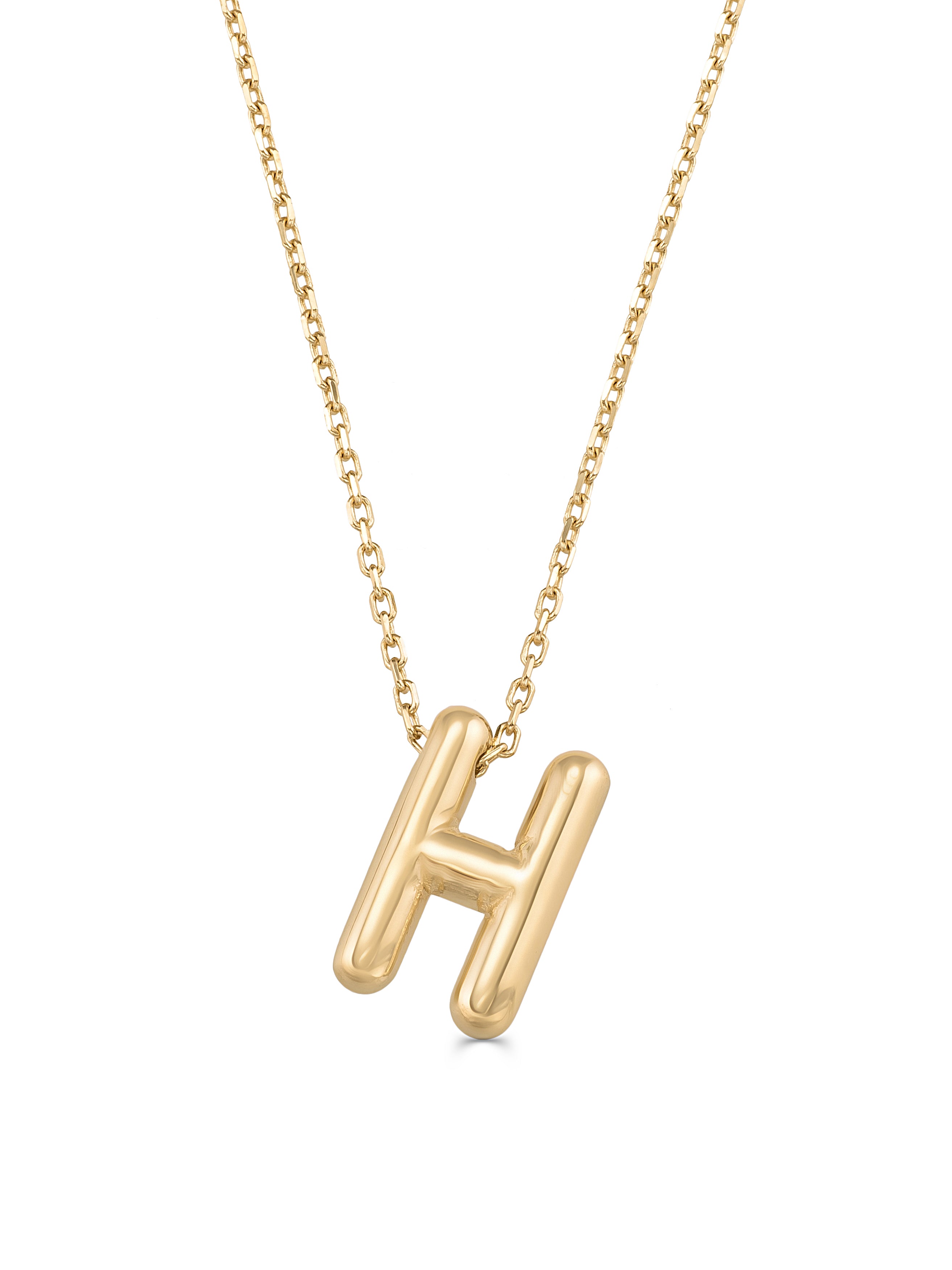 Letter H Classic Initial Necklace in 14K Gold by Elef Jewelry