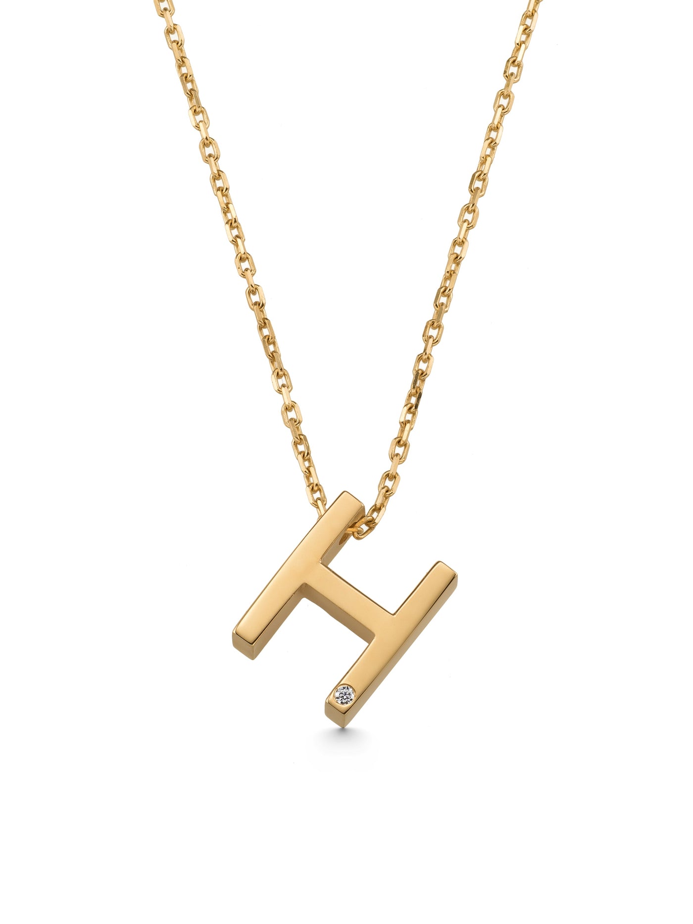 Letter H Stone Initial Necklace in 14K Gold by Elef Jewelry