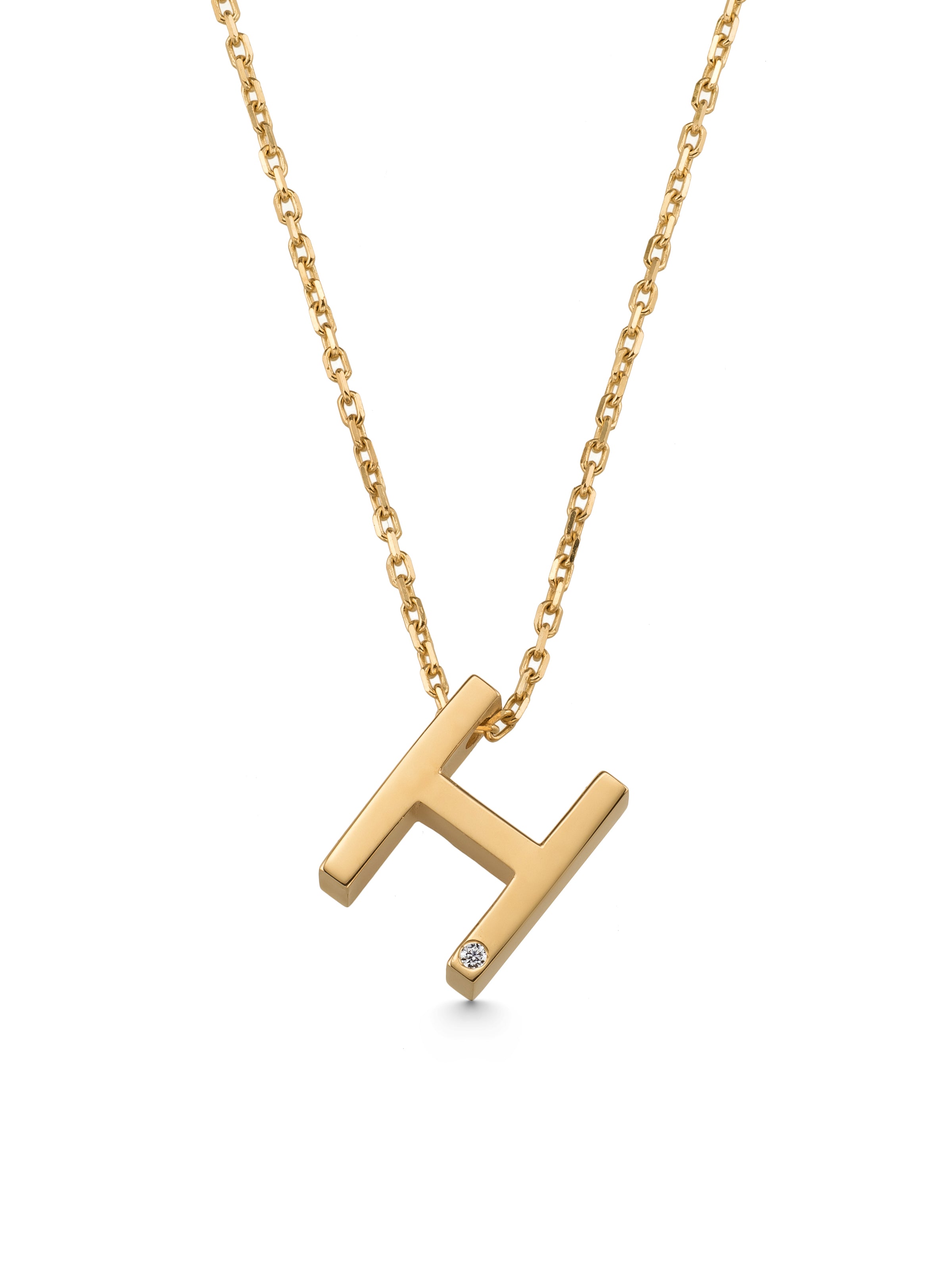 Letter H Stone Initial Necklace in 14K Gold by Elef Jewelry