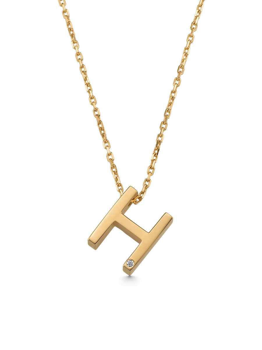 Letter H Stone Initial Necklace in 14K Gold