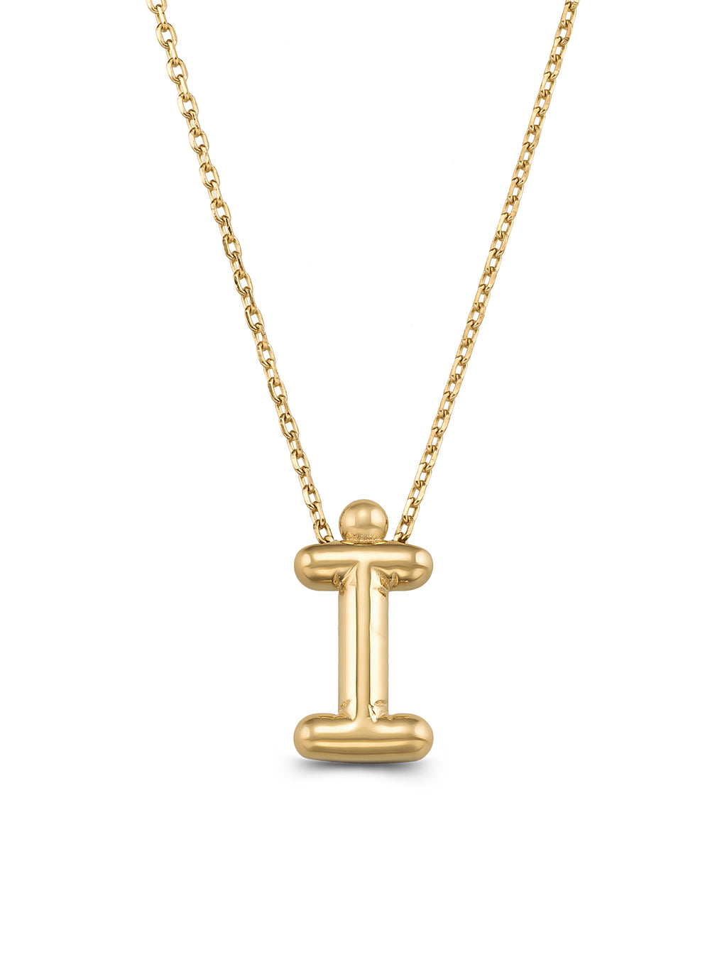 Letter I Classic Initial Necklace in 14K Gold by Elef Jewelry