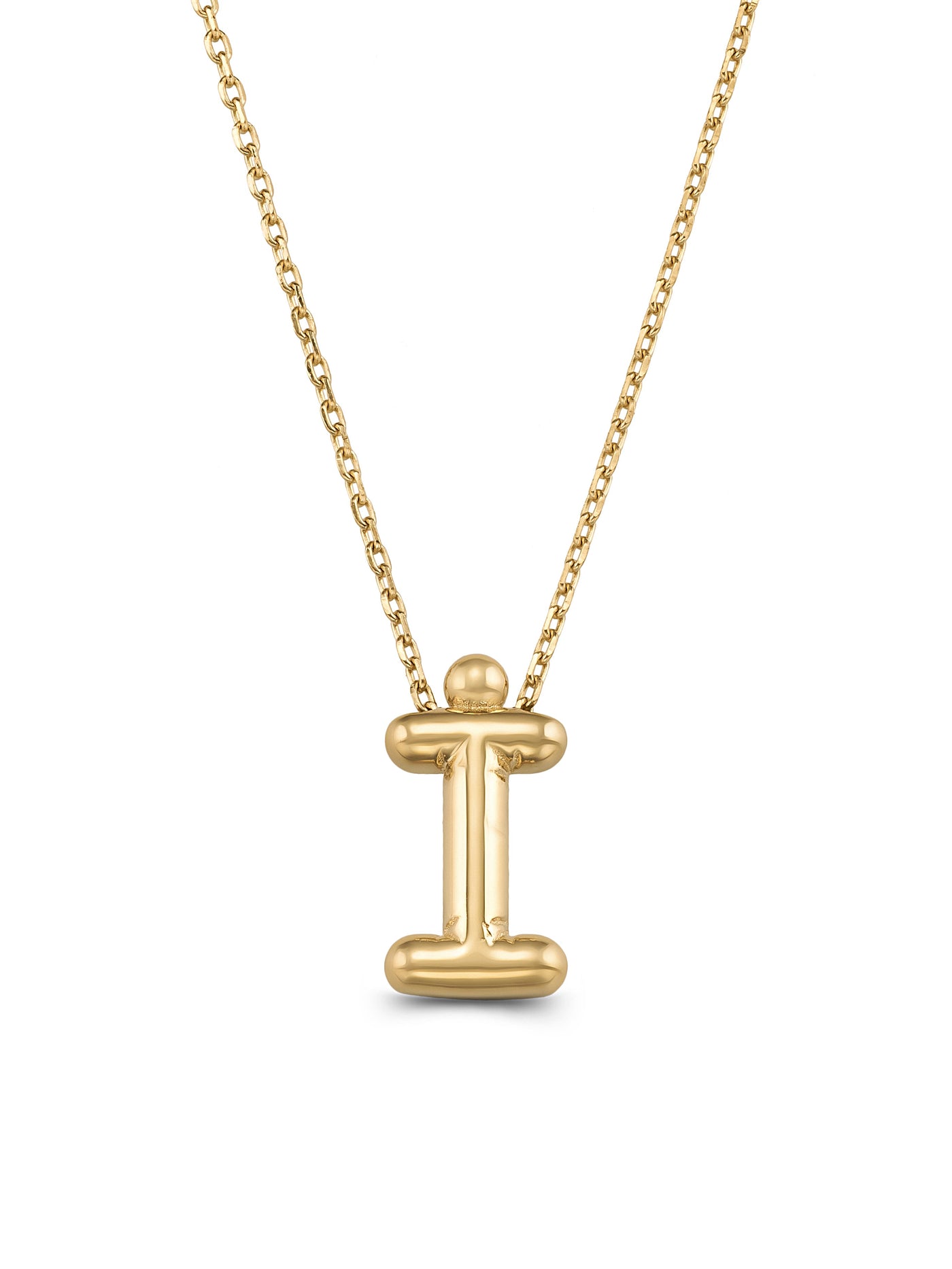 Letter I Classic Initial Necklace in 14K Gold by Elef Jewelry
