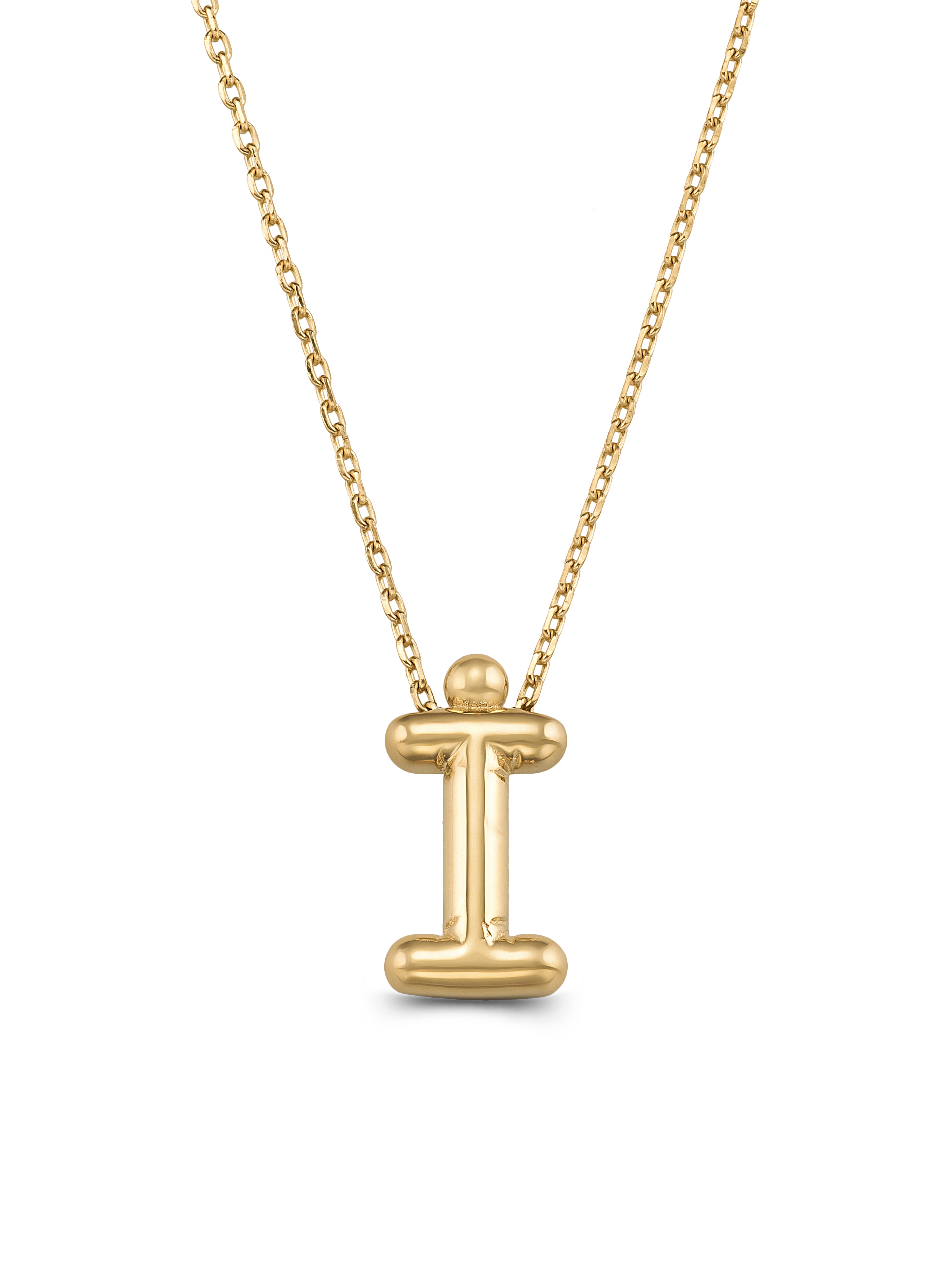 Letter I Classic Initial Necklace in 14K Gold by Elef Jewelry