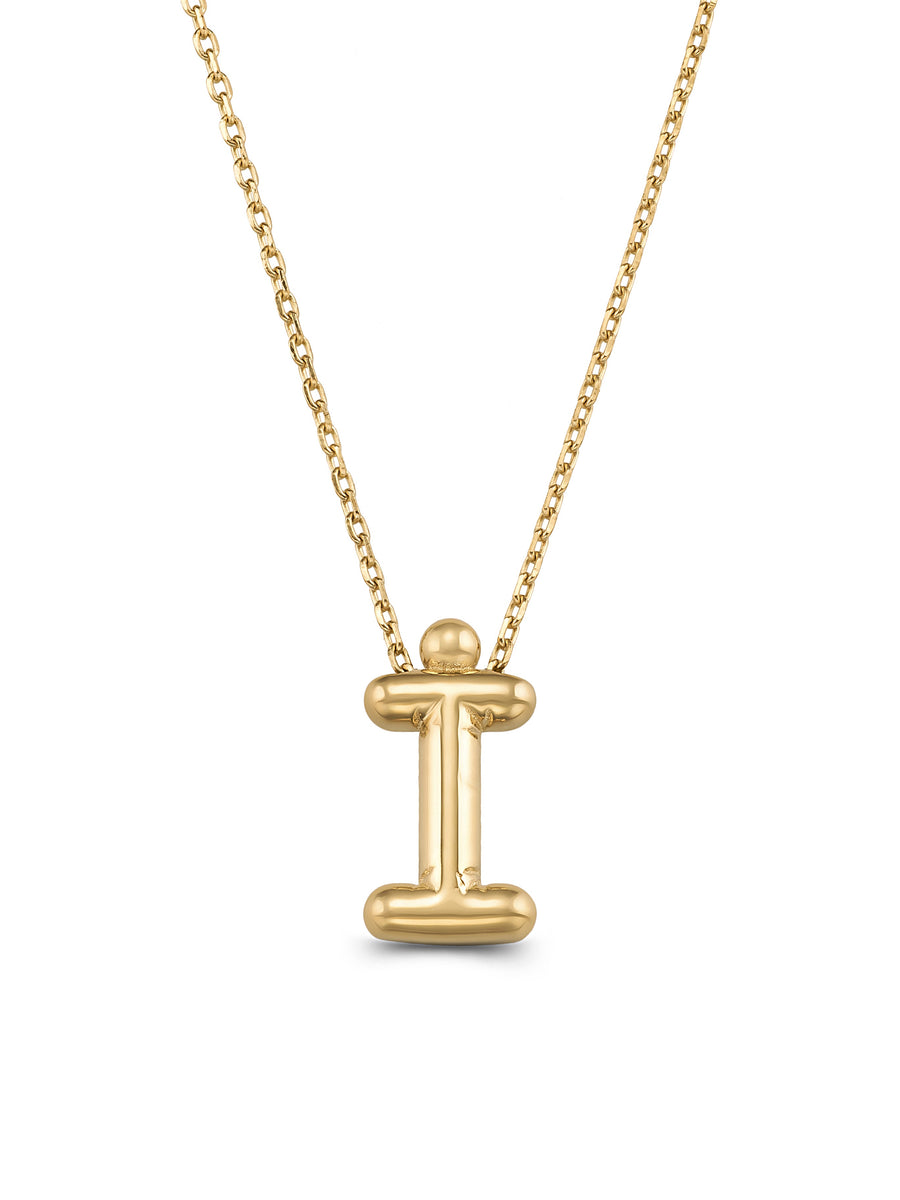 Letter I Classic Initial Necklace in 14K Gold