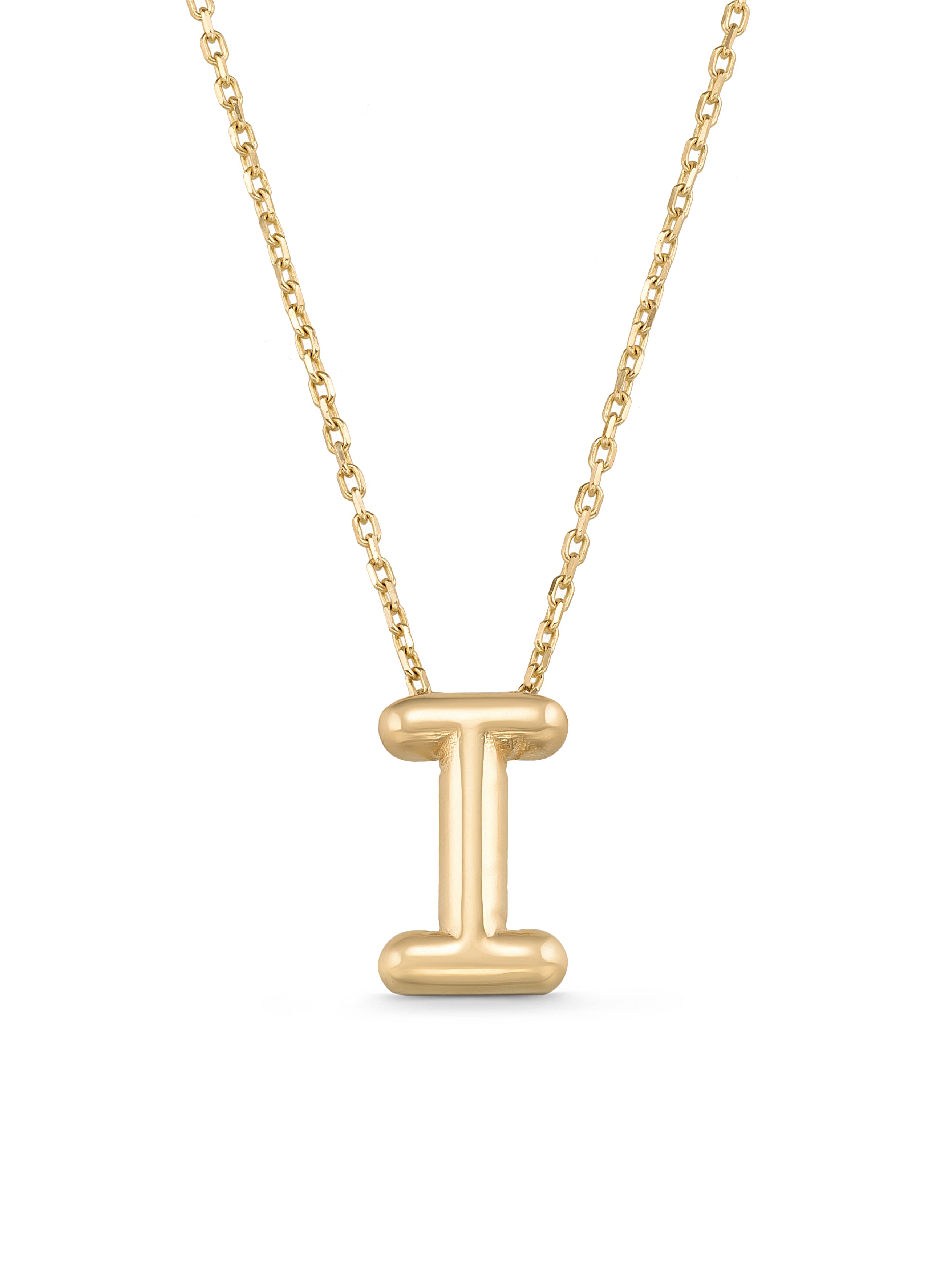 Letter I Classic Initial Necklace in 14K Gold by Elef Jewelry