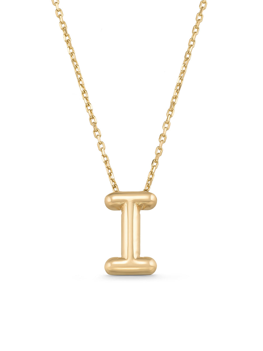 Letter I Classic Initial Necklace in 14K Gold