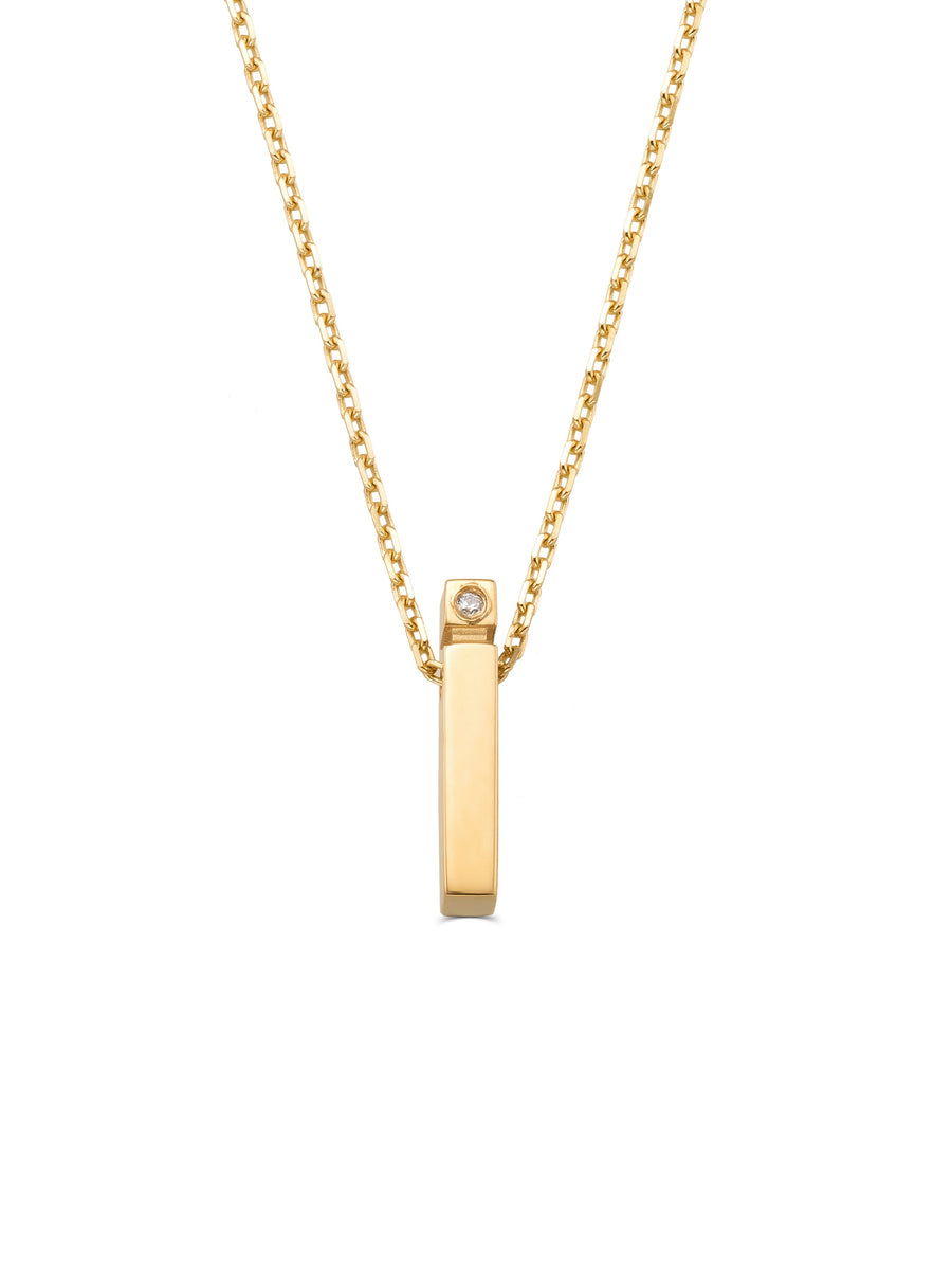Letter I Stone Initial Necklace in 14K Gold