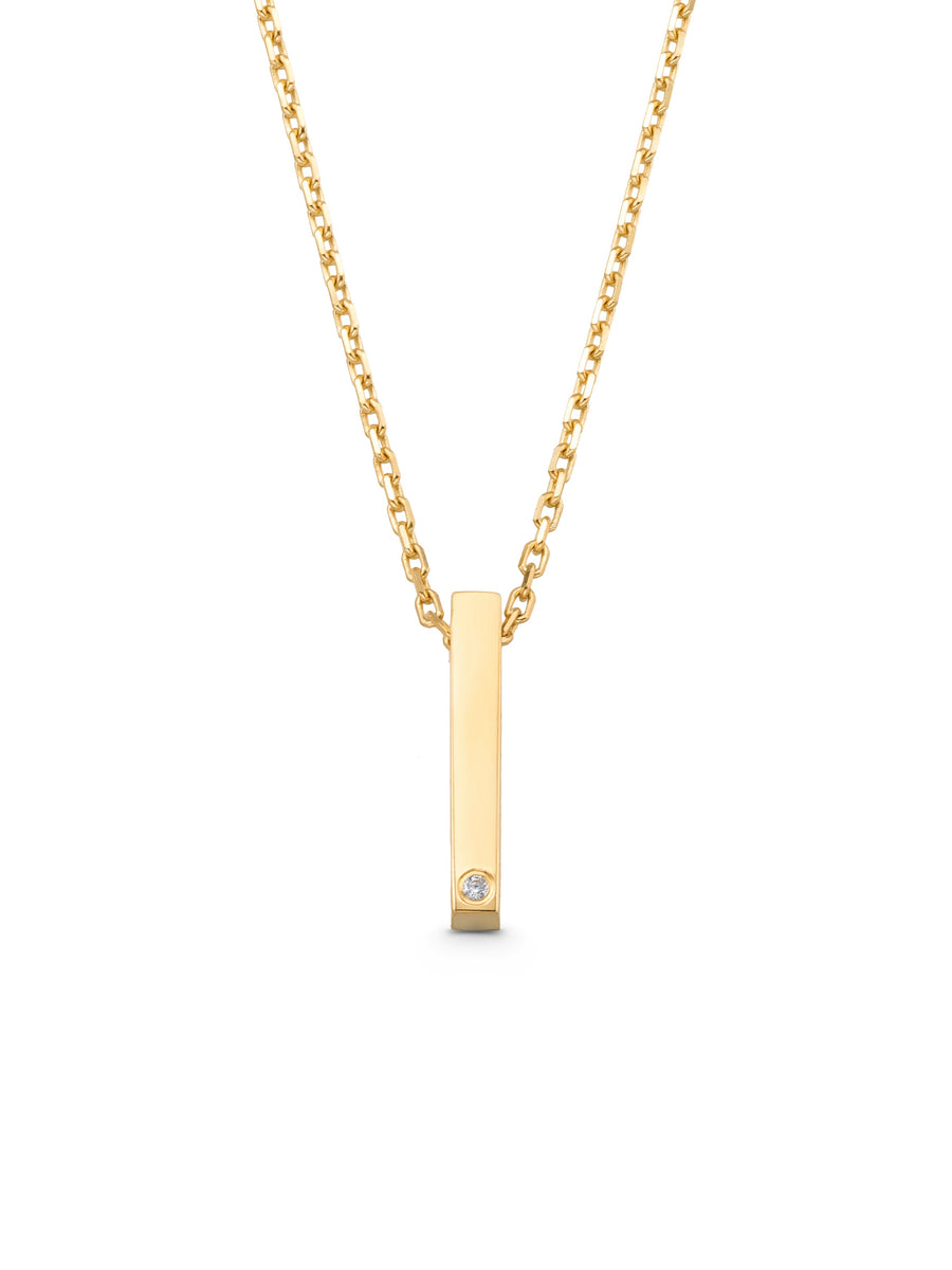 Letter I Stone Initial Necklace in 14K Gold