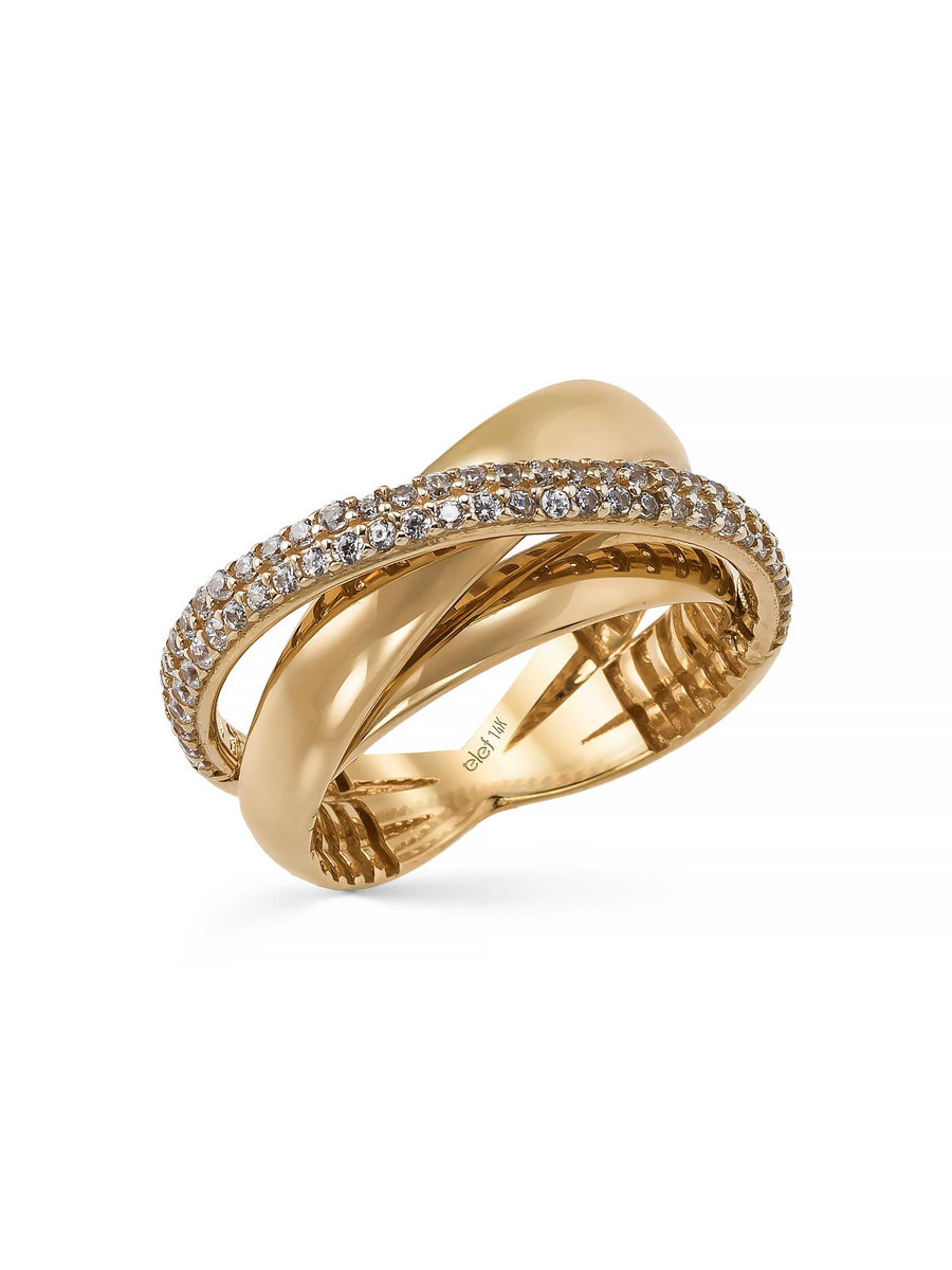 Two Row Classic Bir Stone-Set Fancy Ring in 14K Gold