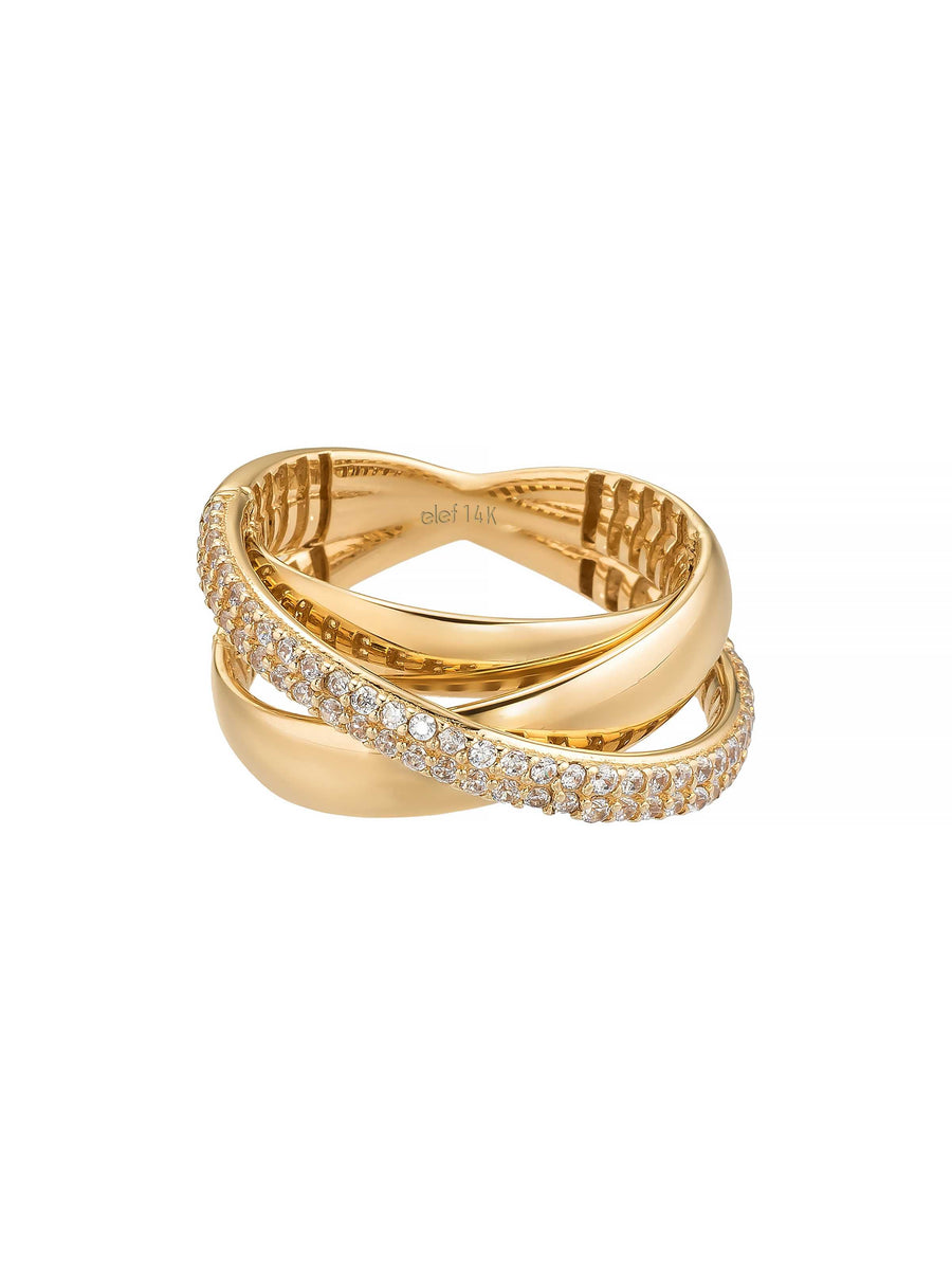 Two Row Classic Bir Stone-Set Fancy Ring in 14K Gold
