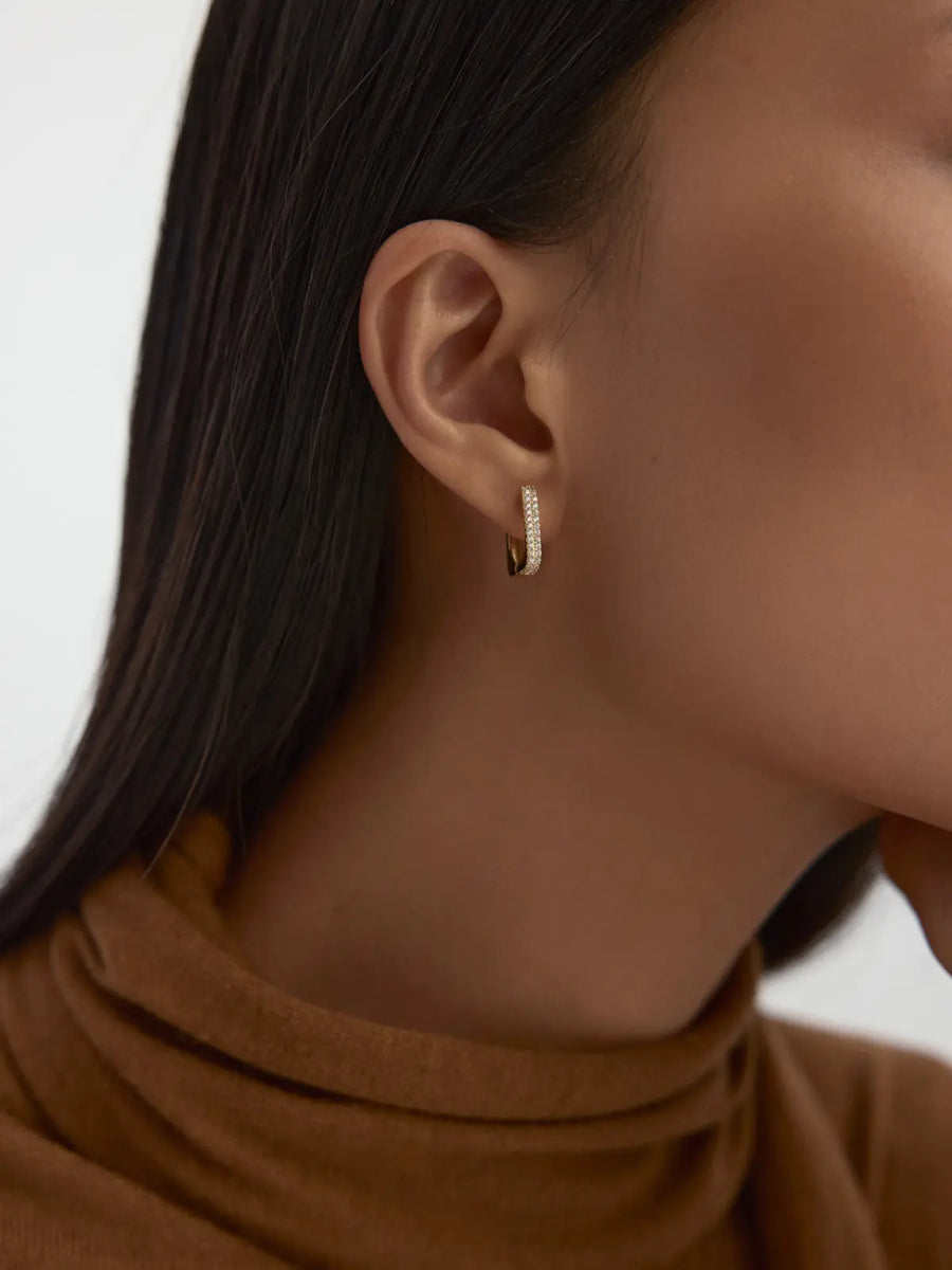 Two Stone-Set Square Form Earrings in 14K Gold