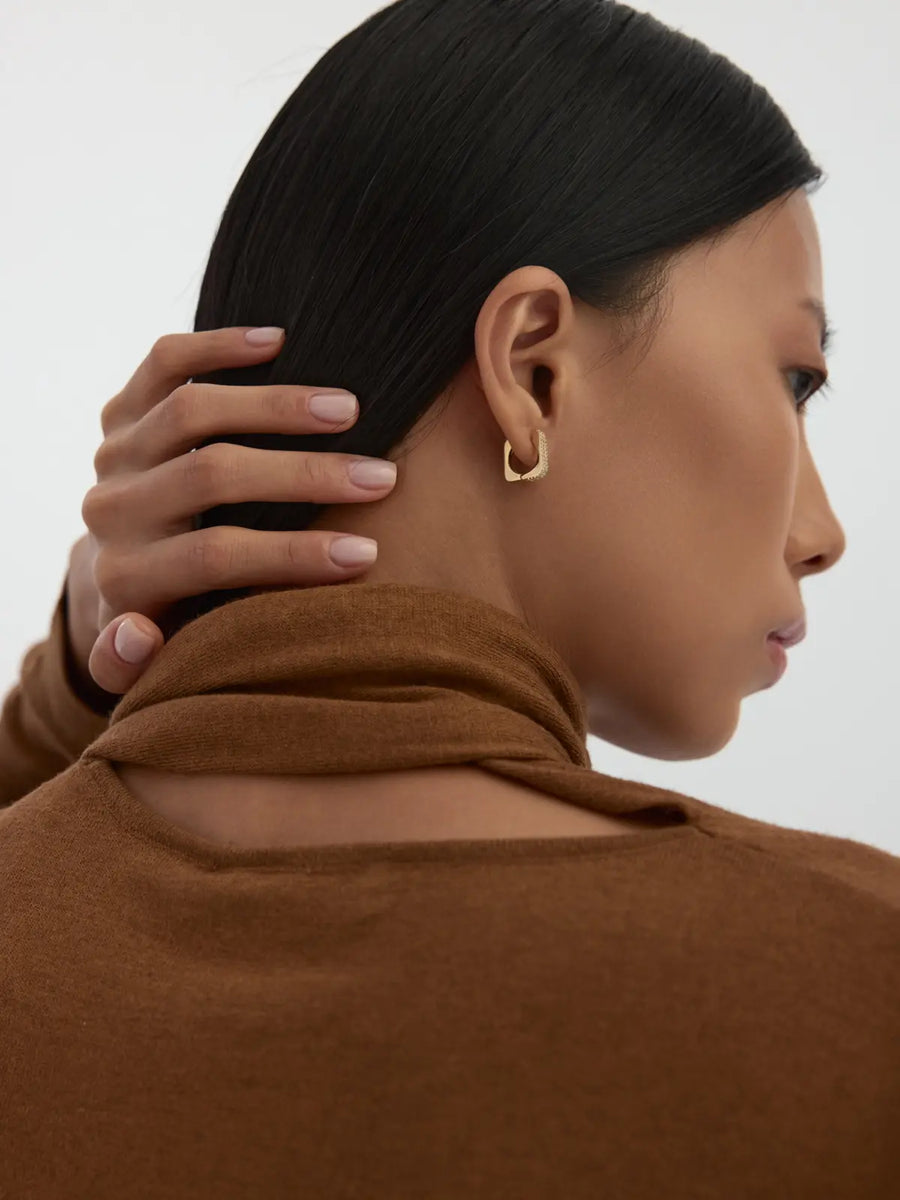 Two Stone-Set Square Form Earrings in 14K Gold