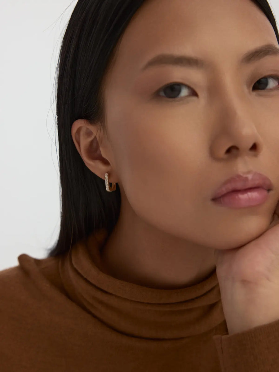 Two Stone-Set Square Form Earrings in 14K Gold