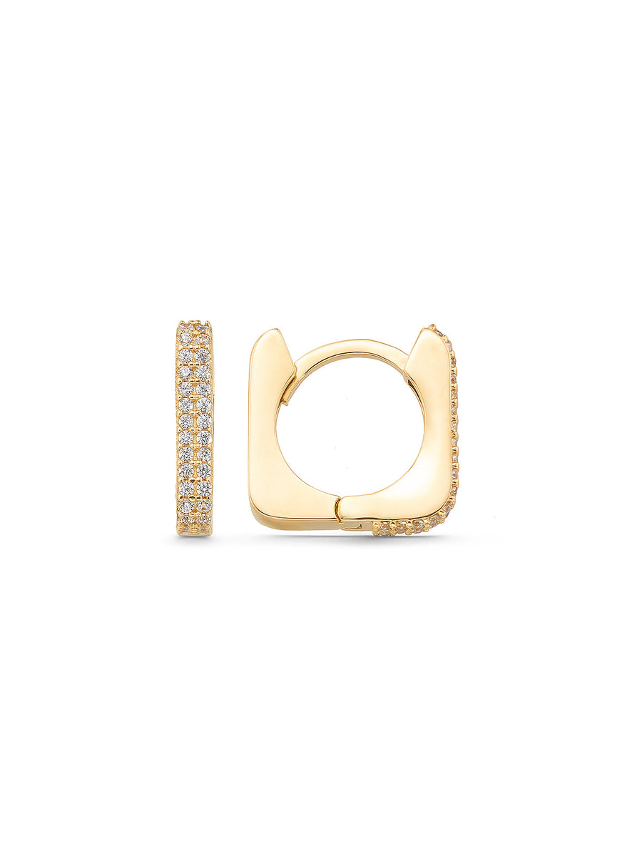Two Stone-Set Square Form Earrings in 14K Gold