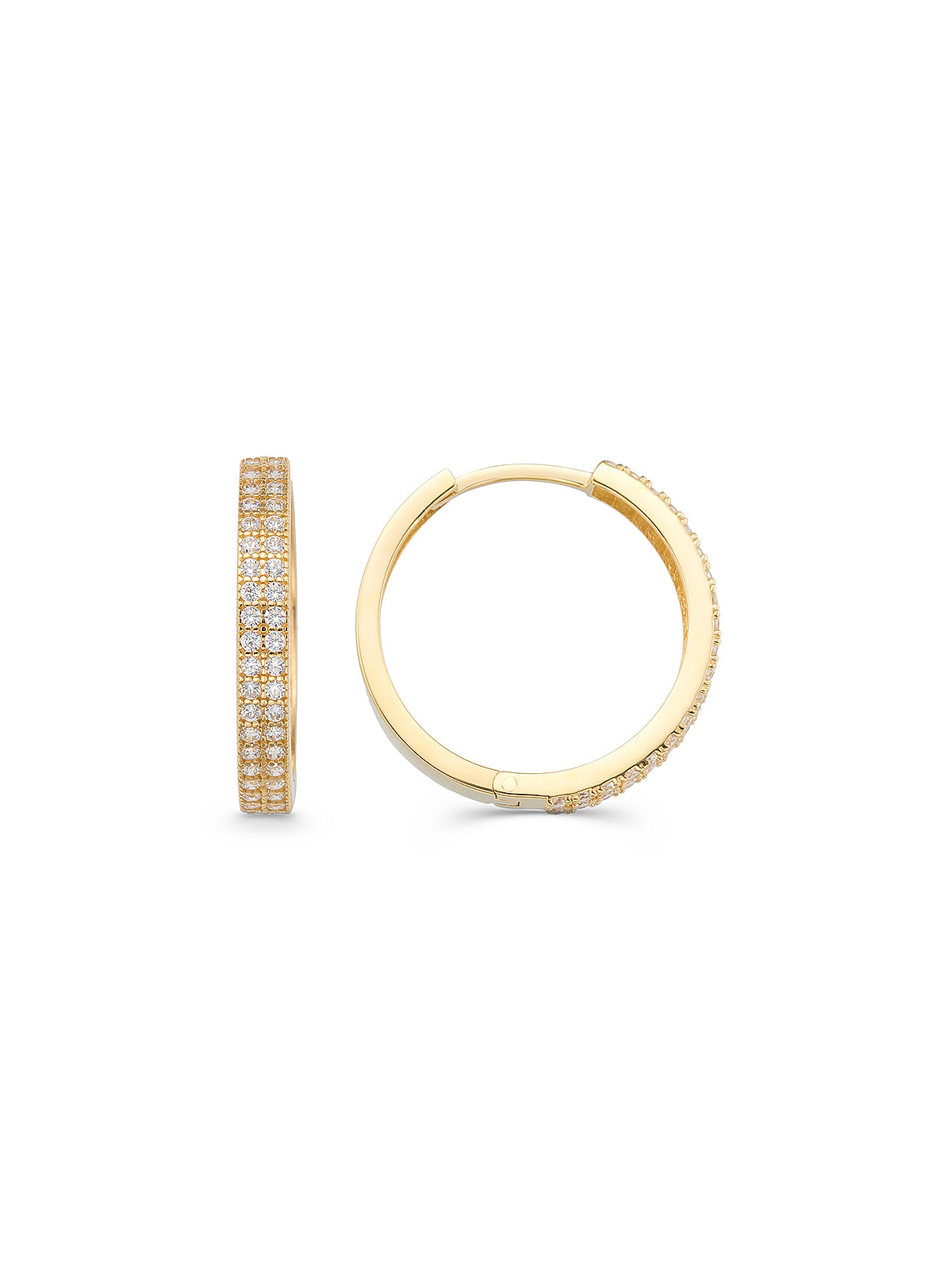 Two Stone-Set Embroidered Hoop Earrings in 14K Gold by Elef Jewelry