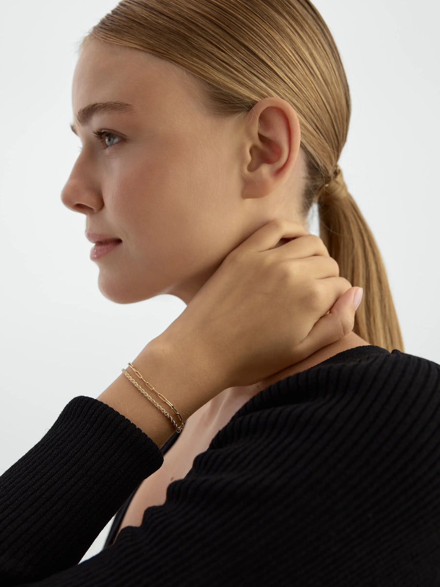 Two Row Chain Design Bracelet in 14K Gold