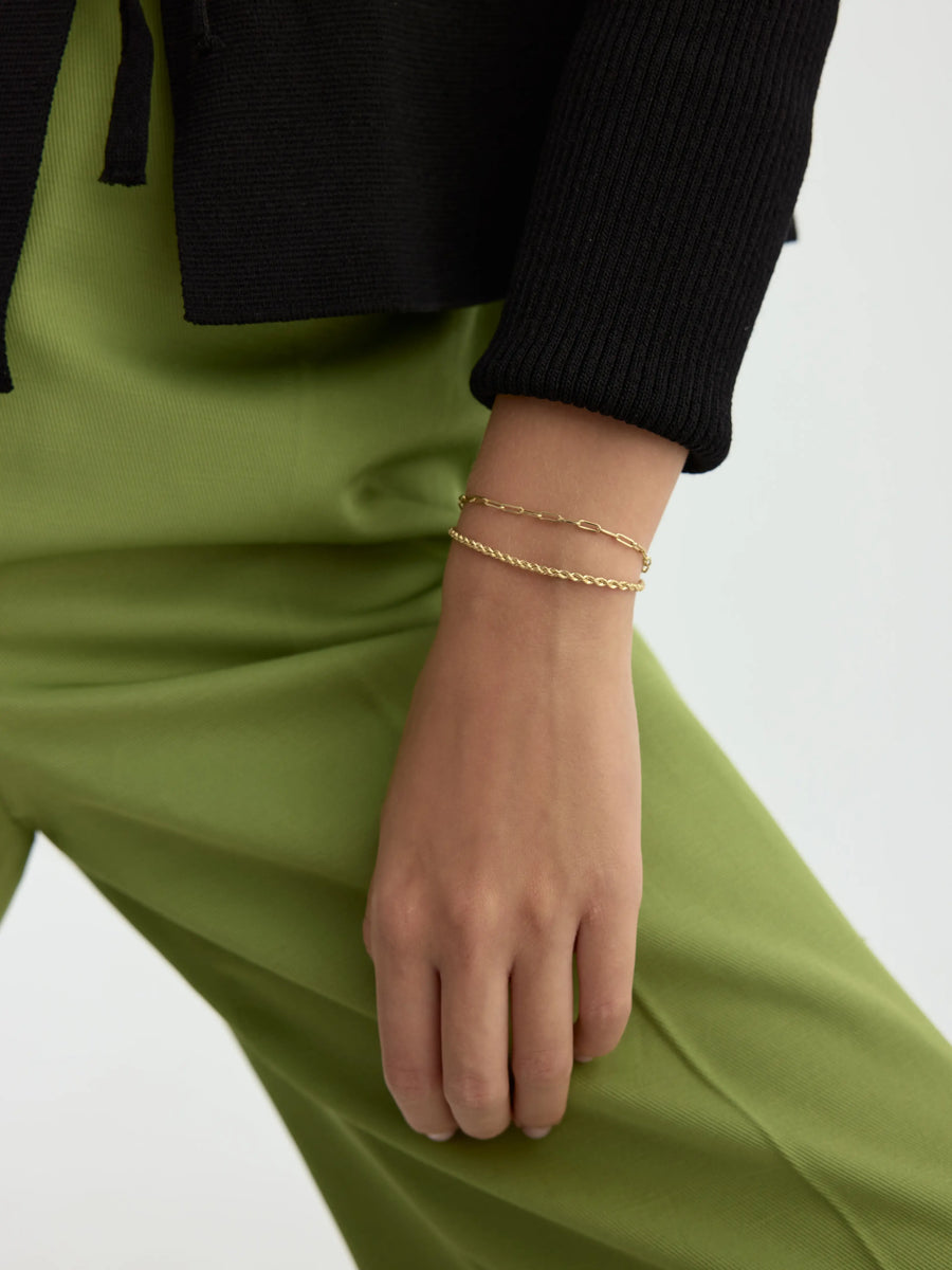 Two Row Chain Design Bracelet in 14K Gold