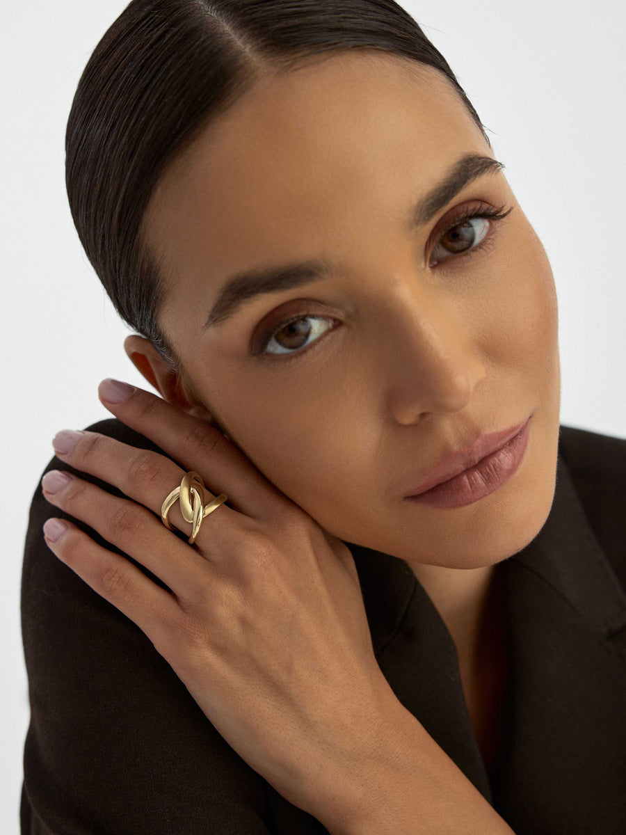 Double Geometric Form Ring in 14K Gold