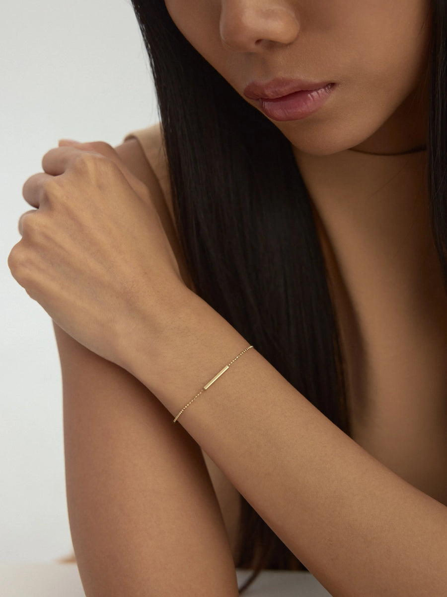 Slim Cylinder Form Bracelet in 14K Gold