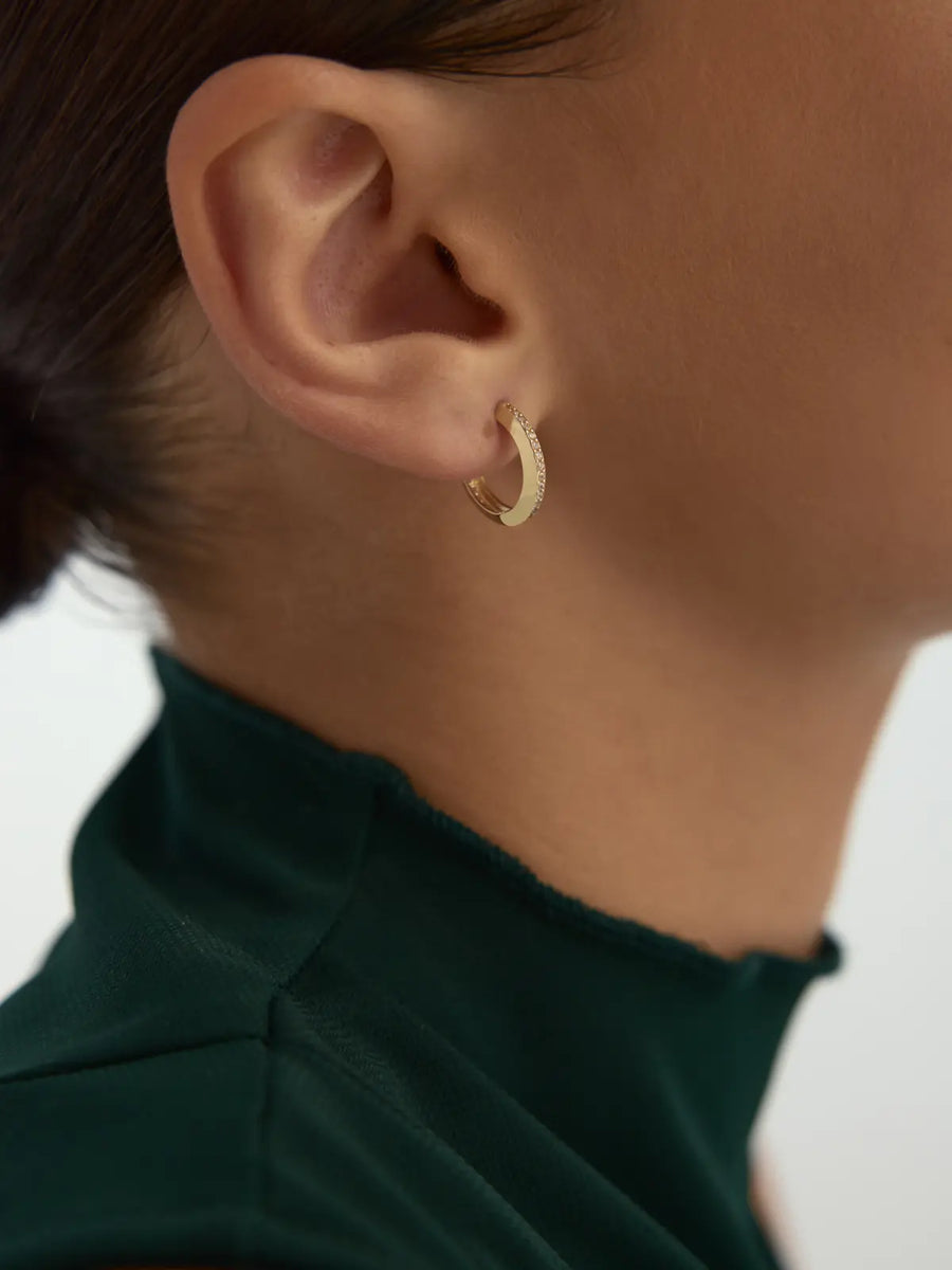 Slim Stone-Set Hoop Earrings in 14K Gold