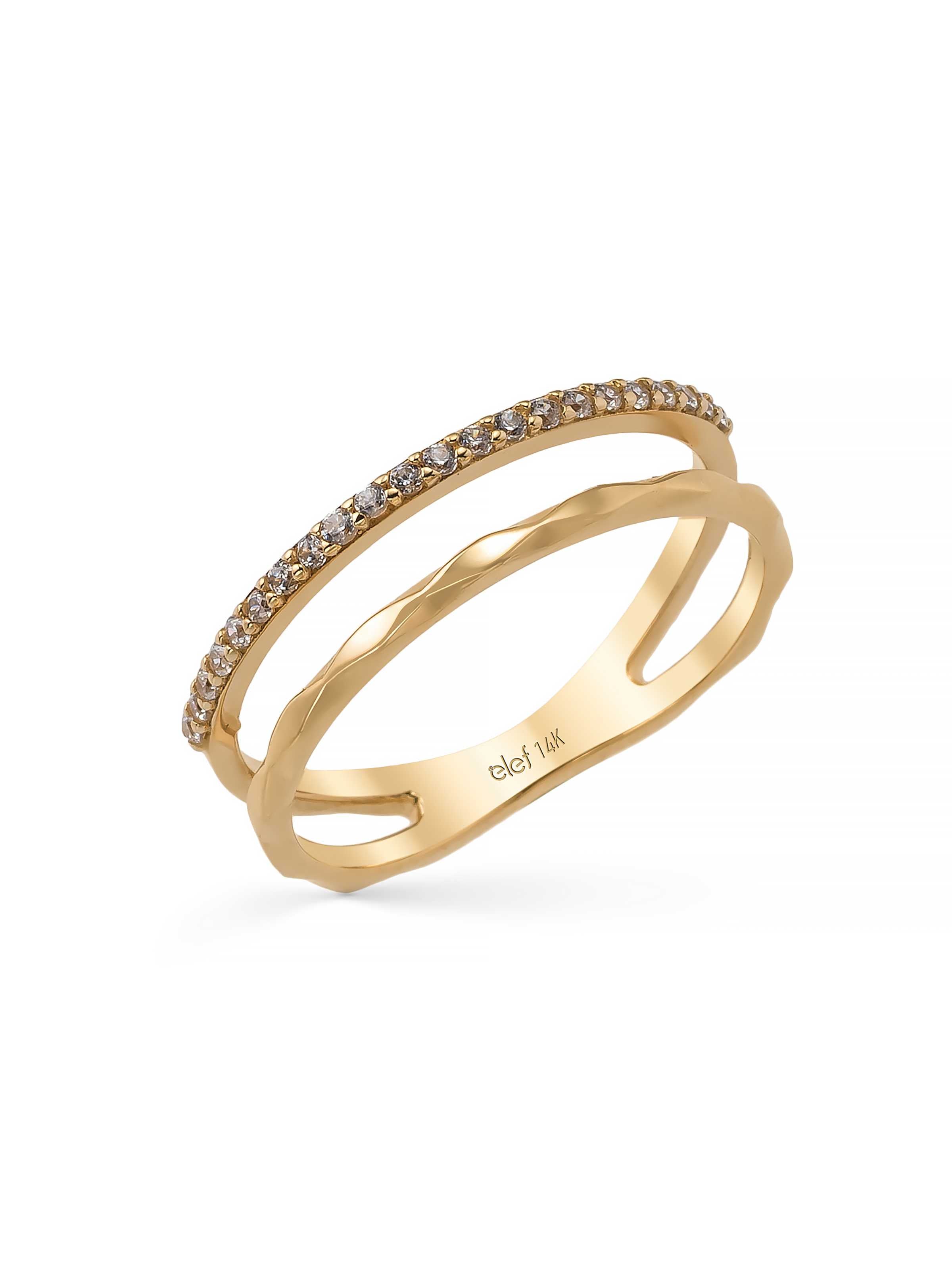 Slim Stone-Set Geometric Form Ring in 14K Gold by Elef Jewelry