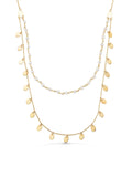 Pearl Double Drop Disc Accents Necklace in 14K Gold by Elef Jewelry